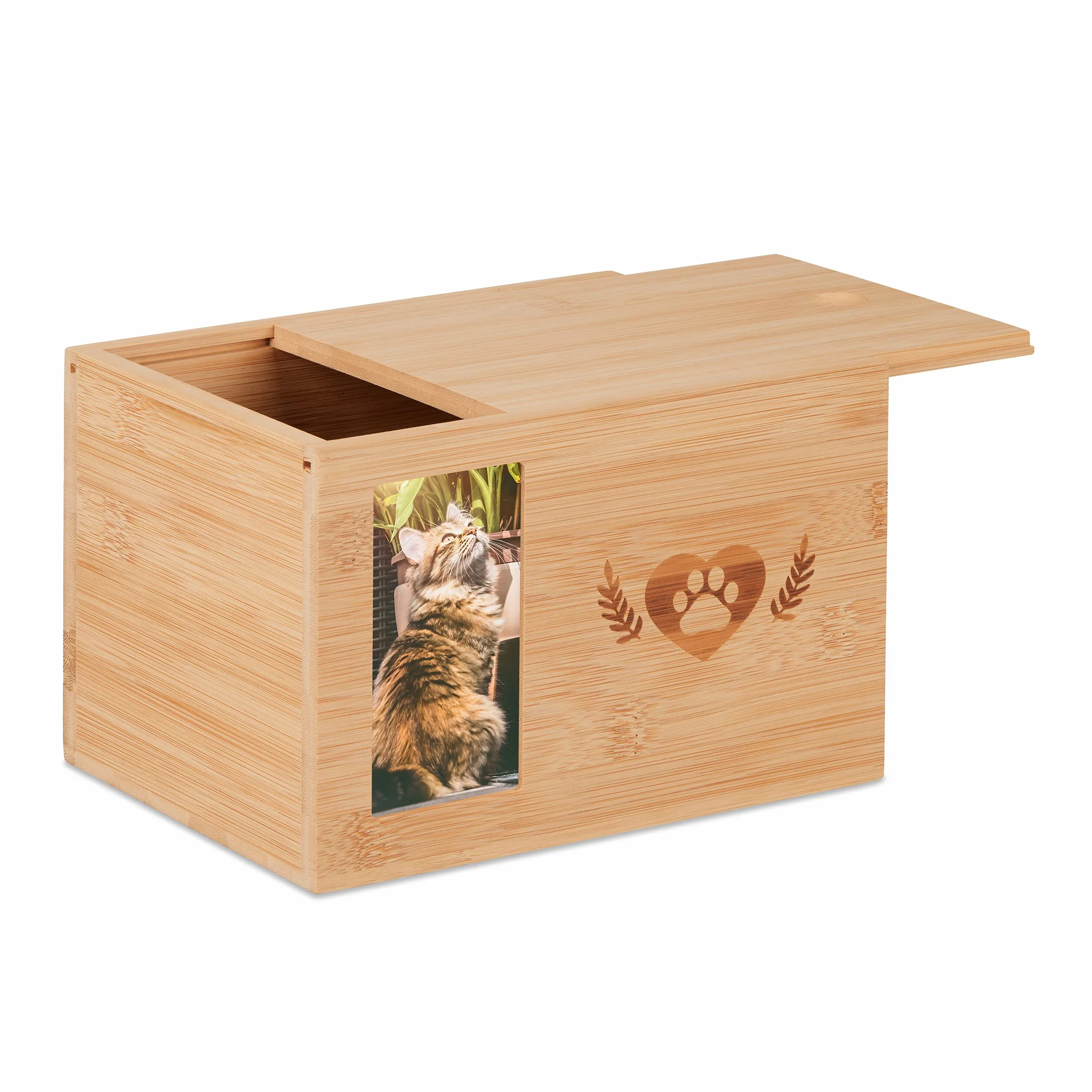 Relaxdays Urna per Ceneri, per Cani e Gatti, con Portafoto, Contenitore Cinerario, HLP: 14,5 x 19,5 x 14,5 cm, Marrone