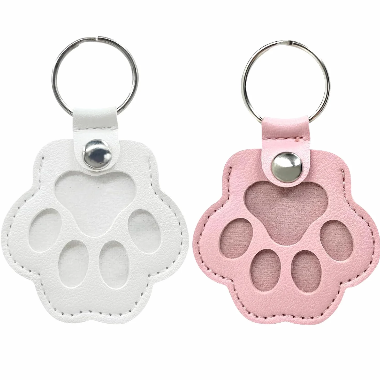 KAWAAN 2 Pezzi Portachiavi Commemorativo per Animali Domestici, Portachiavi in Pelle, Scatola Ricordo Peli Animali Domestici, Ciondolo Commemorativo con Zampa Animale, Rosa + Bianco