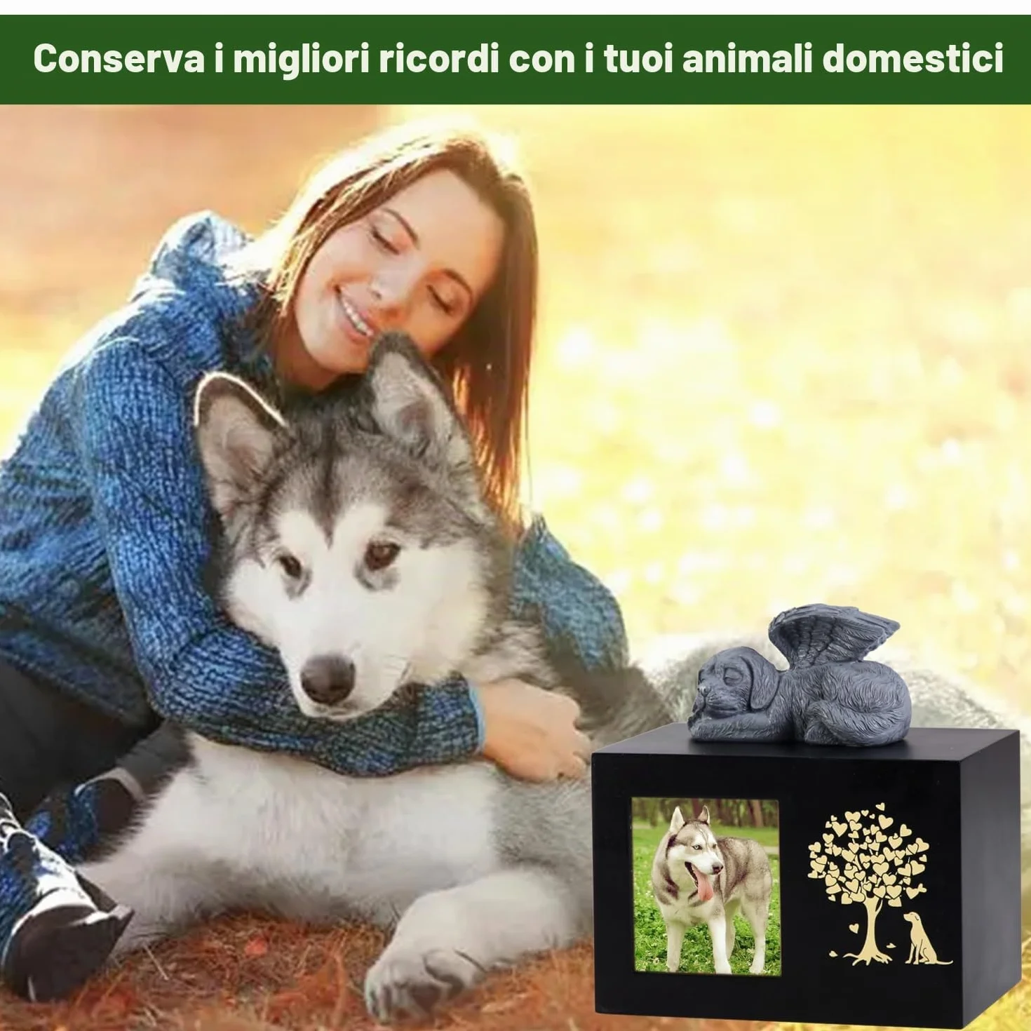 Urne per ceneri per cani in legno grandi con cornice per foto scatola commemorativa
