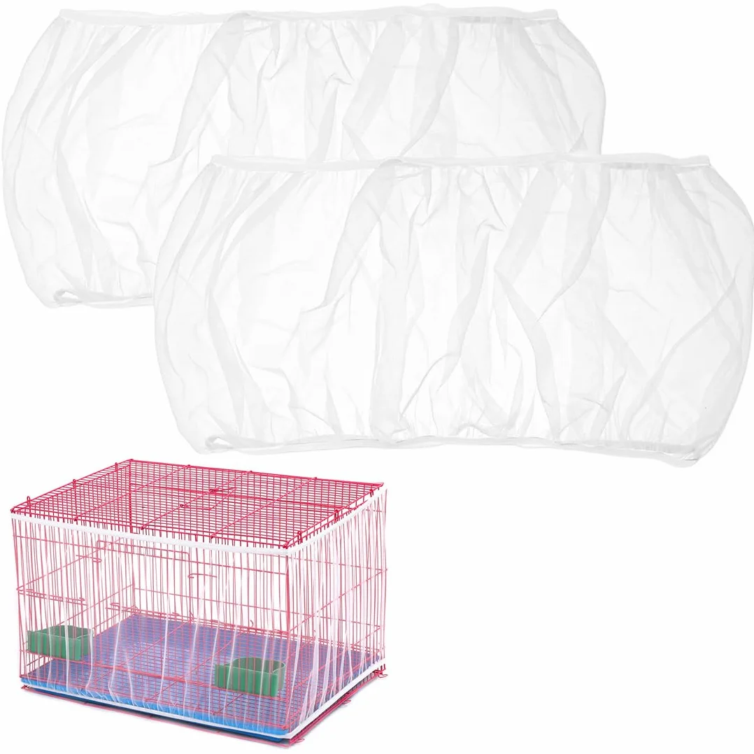 2 Pezzi Universale Copri Gabbia per Uccelli, Bird Cage Seed Catcher per Uccelli Pappagalli, Regolabile 170-200cm, Bianco
