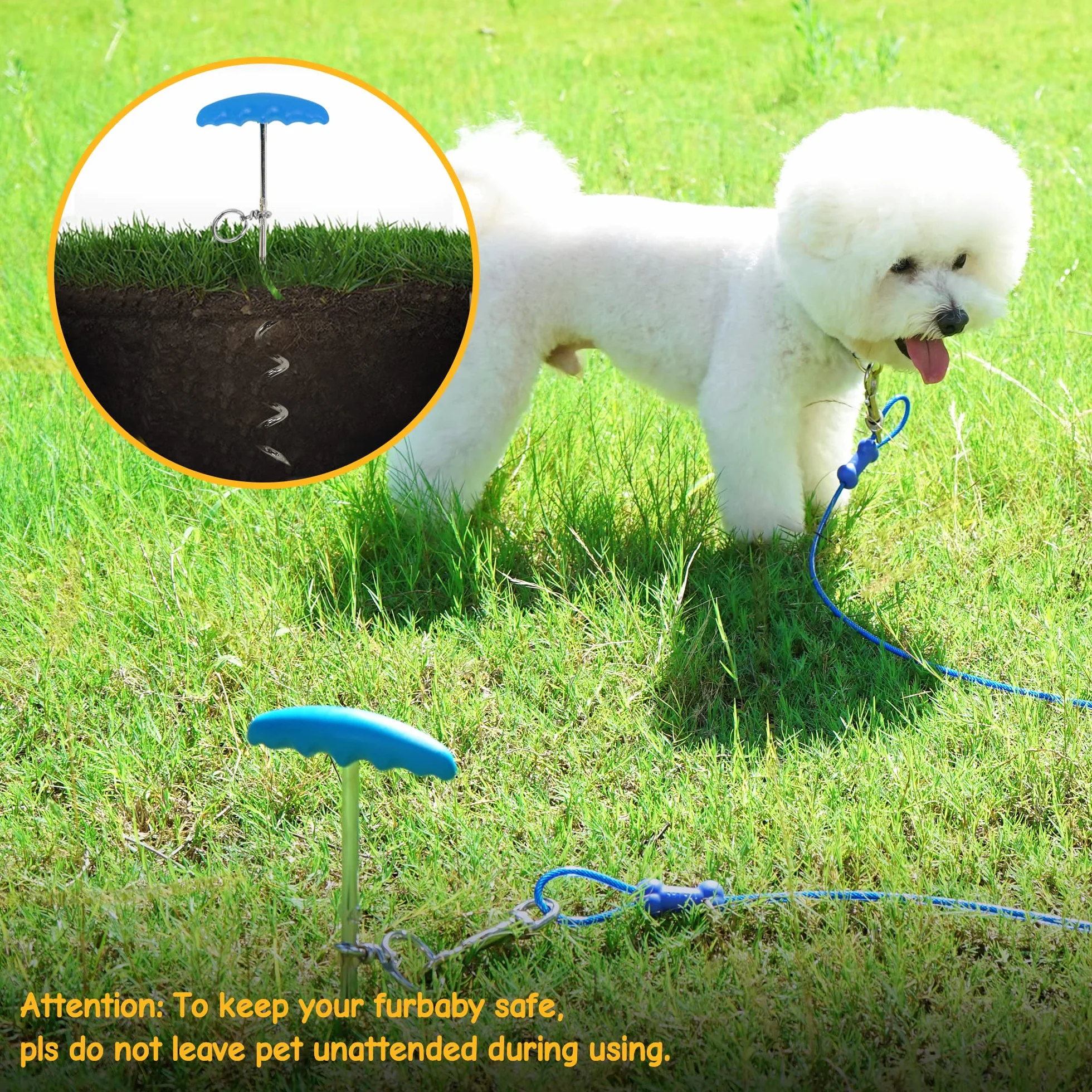 Petphabt - Cavo resistente per cani da 3 m, per cani di grandi dimensioni, giardino, giardino, parco animali domestici, cavo blu 56,7 kg
