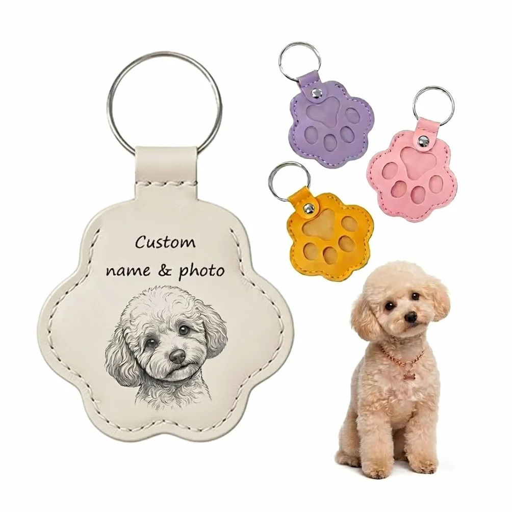 Regalo Commemorativo Personalizzato per Cani o Gatti, Portachiavi con Foto e Nome, Custode per Pelo, Accessorio in Pelle Inciso per la Perdita dell'Animale, Idea Regalo per Amanti
