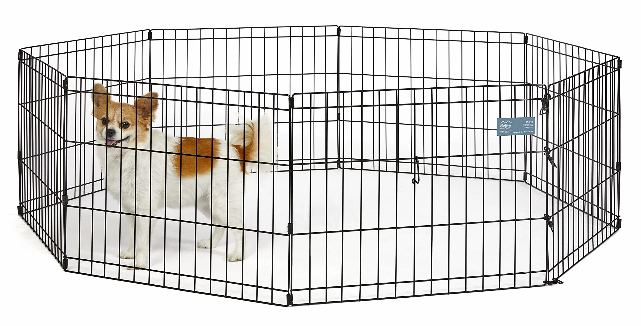 MidWest Homes for Pets, Recinto per animali in metallo, pieghevole, senza porta, con picchetti e rivestimento per elettrodeposizione nero, offre 1,5 metri di spazio per giocare, 46 cm di altezza