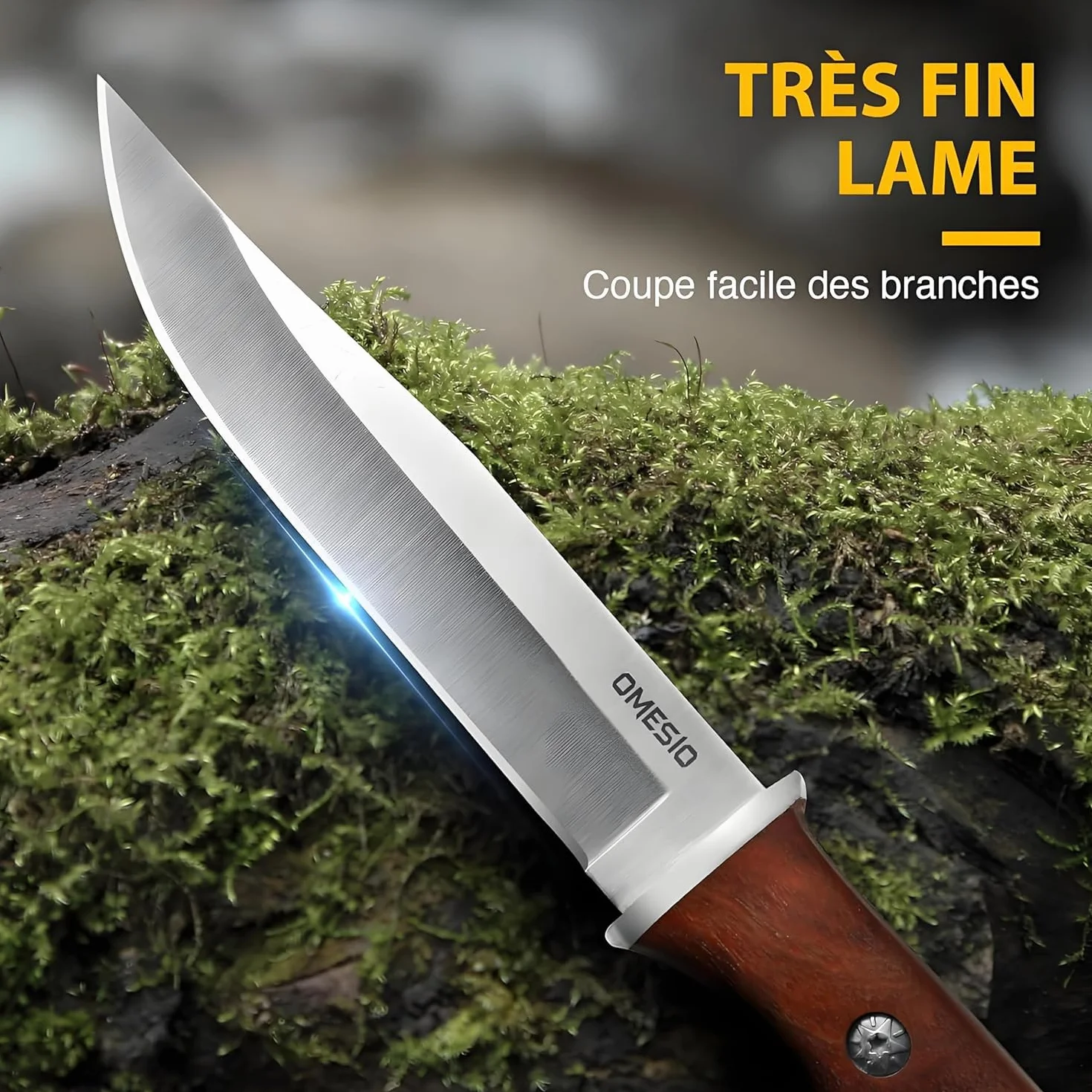 Omesio Coltello Da Sopravvivenza Outdoor Coltello Da Caccia Coltello Outdoor con Fodero in Pelle Coltello Da Giungla con Lama Affilata Robusto Per La Sopravvivenza e Il Campeggio Manico in Legno
