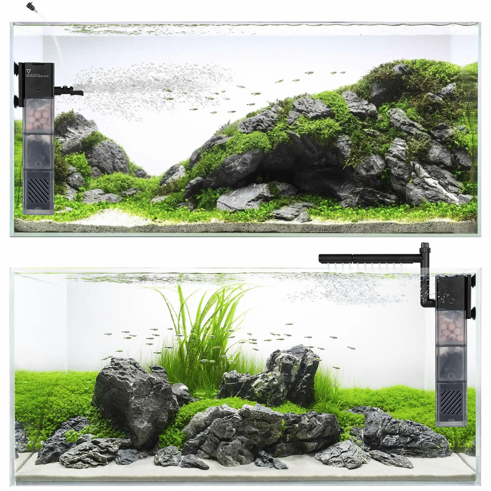 hygger Filtro 5 in 1 per acquario silenzioso, filtro interno per acquario a 3 stadi con aerazione e filtro sommergibile a flusso regolabile Rainfal per serbatoio da 13-35 galloni (9 W)