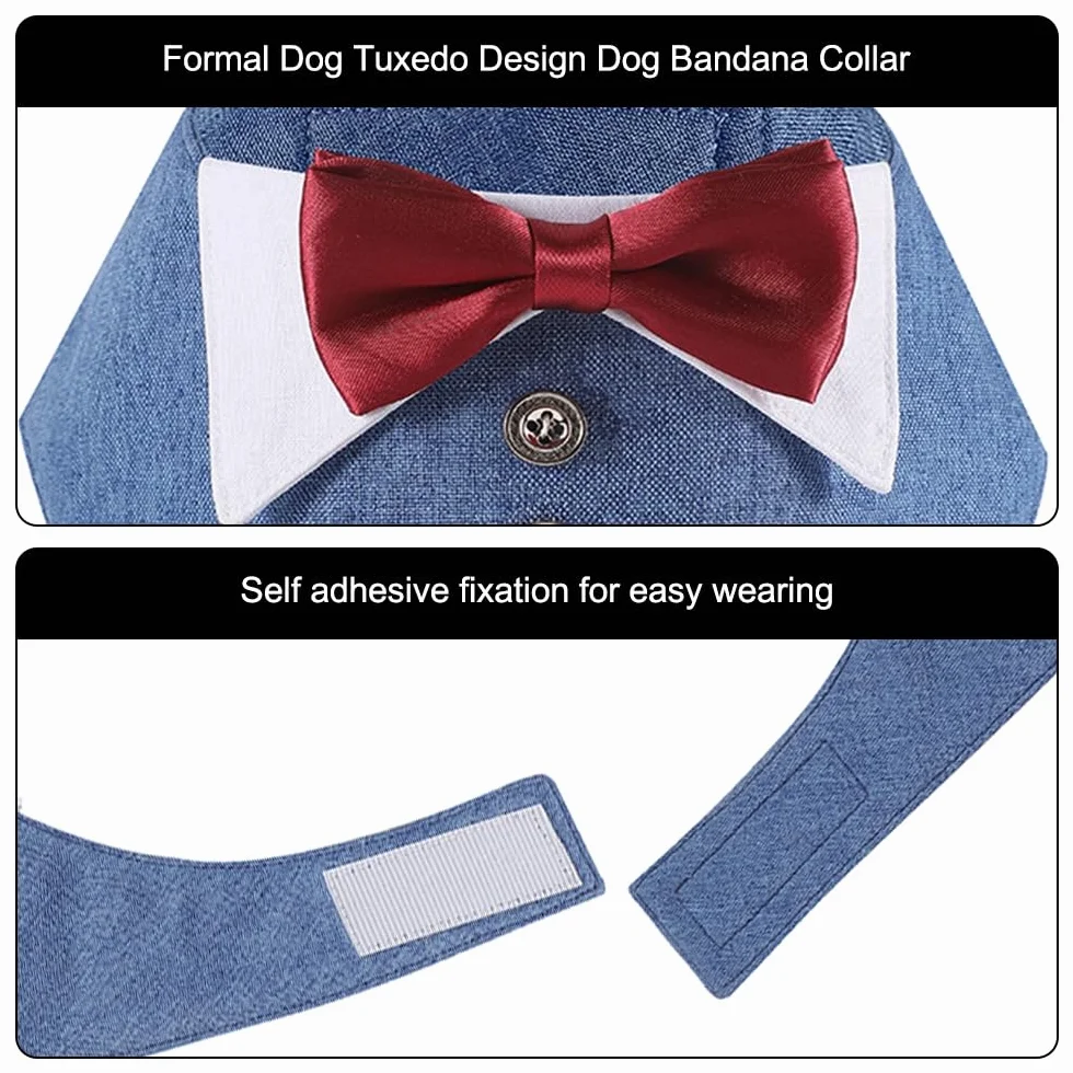 Bandana da Smoking per Cani, Collare Formale con Papillon Rosso per Cane Piccola Media Grande Festa Natale Cosplay Matrimonio