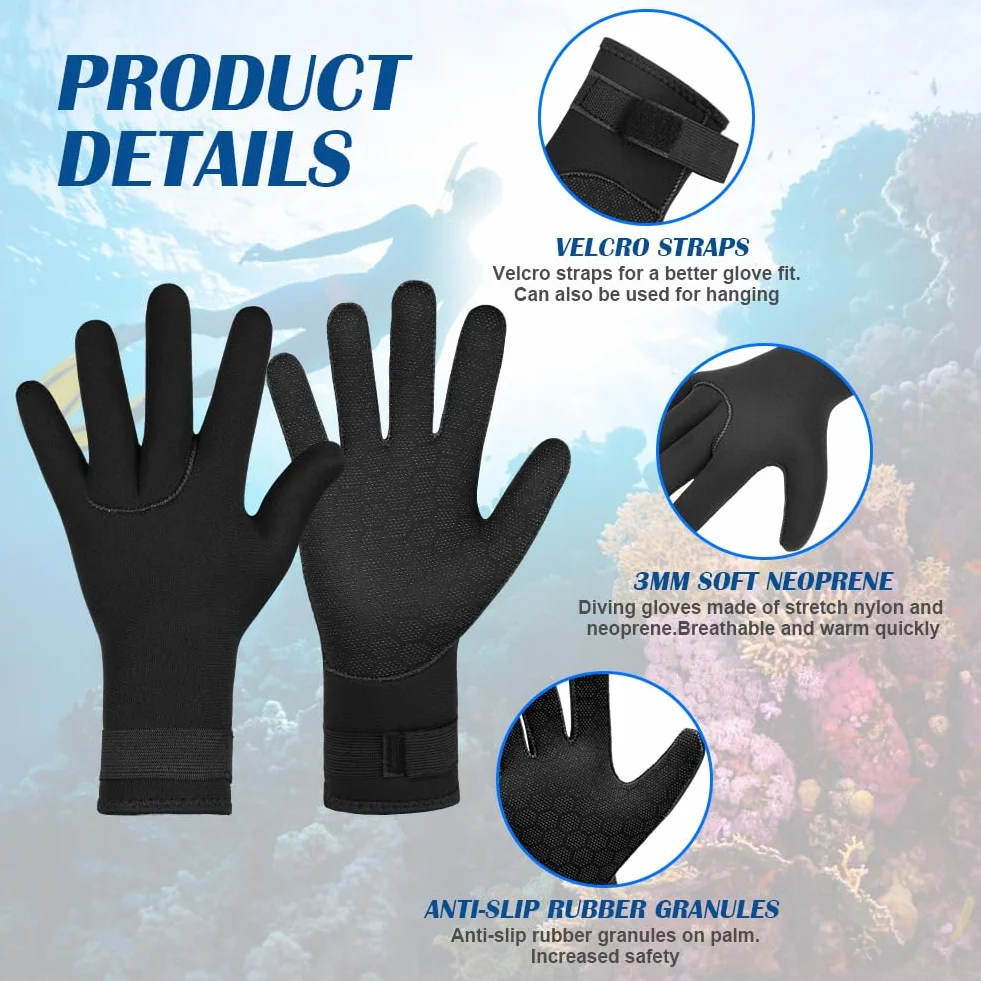 AUAUY Guanti e Calzini in Neoprene Elastico, Unisex 3mm Guanti e Calzini da Muta Termica, Polso Elastico e Particelle Antiscivolo, per Immersioni Snorkeling Surf Pagaia Kayak Nuoto