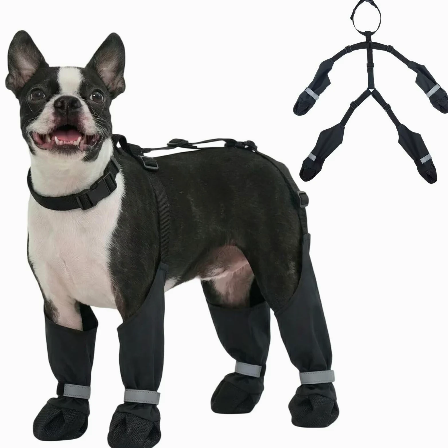 IECOii Protezioni per zampe di cane con bretelle, impermeabili, riflettenti, stivali da neve, antiscivolo, per passeggiate ed escursioni, scarpe antisporco per pioggia, neve e fango, nero, taglia M