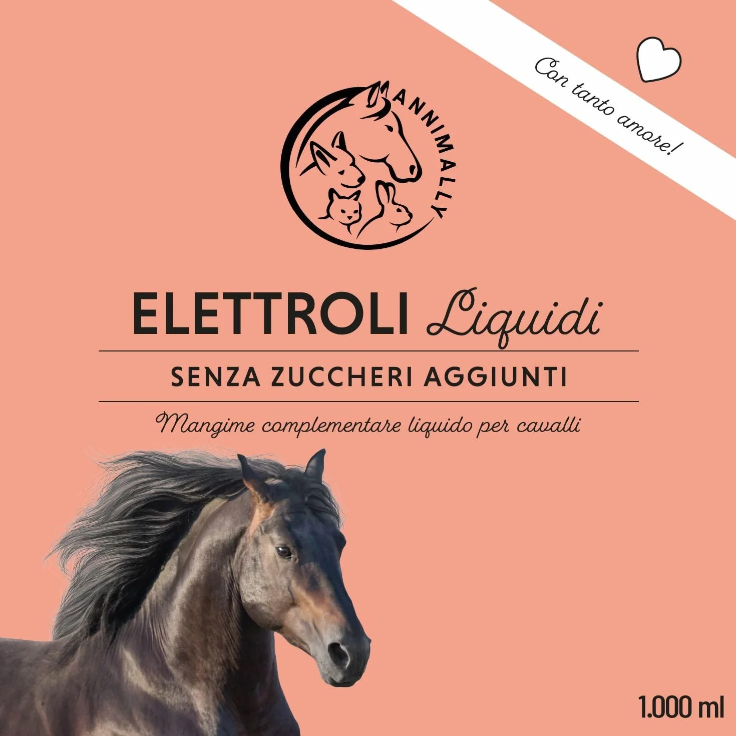 Elettroliti Liquidi per Cavalli 1000ml con Sodio, Potassio, Calcio, Magnesio e Vitamina B - Integratore Senza Zuccheri