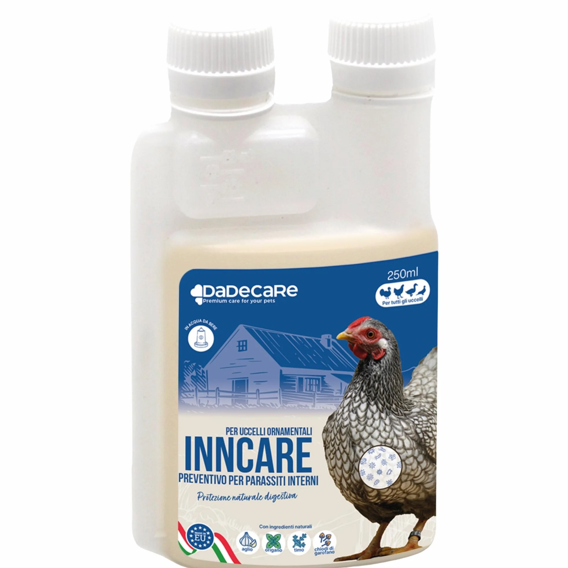 Inncare Preventivo Parassiti Interni Naturale 250 ml - Polli, Pollame ed Esotici - Estratto di Aglio e Oregano