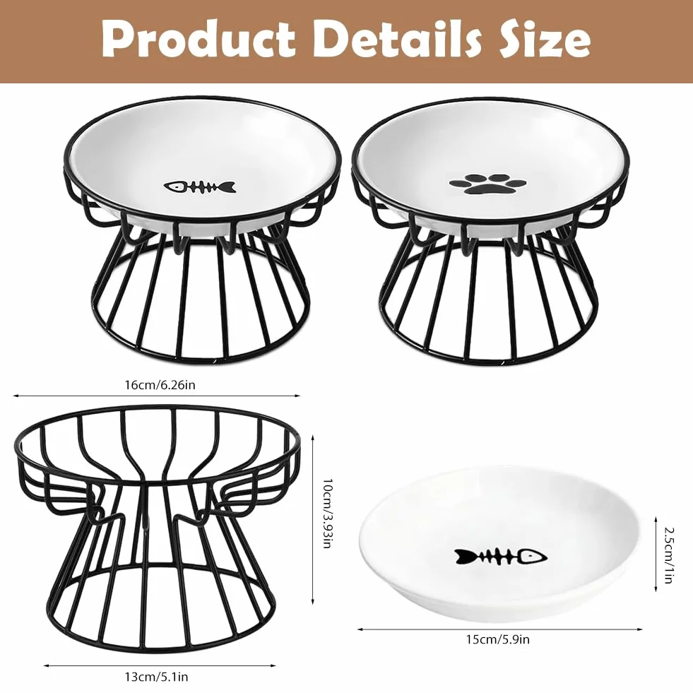 2 ciotole rialzate per gatti, in ceramica, con supporto in metallo, con base in silicone