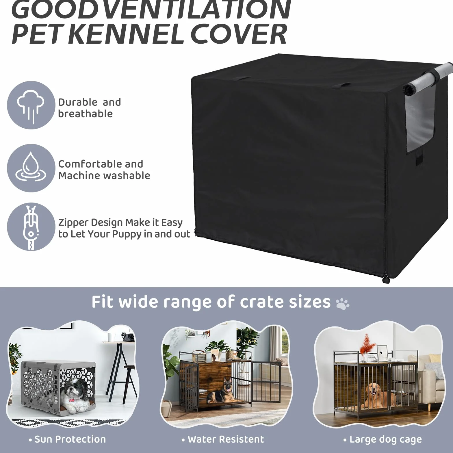 OUUTMEE Copertura per box per cani in poliestere 210D impermeabile 125x79x84 cm nero