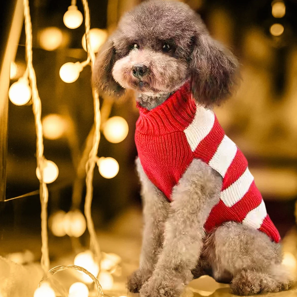 Maglioncino Natalizio per Cane Gatto, Costume Maglieria Maglione Caldo Inverno, Motivo Strisce Alce