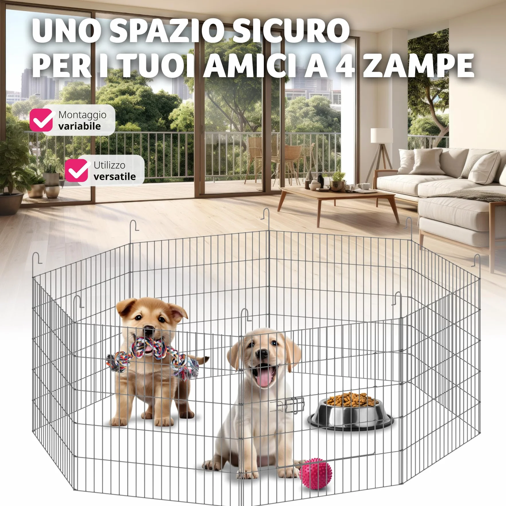 tectake® Recinto per Animali con Rete di Sicurezza, Grande Porta con Chiusura, Montaggio ad Incastro, Conservazione Salvaspazio, Protezione da Aperture Accidentali e Intrusi - Ø 145cm, Nero