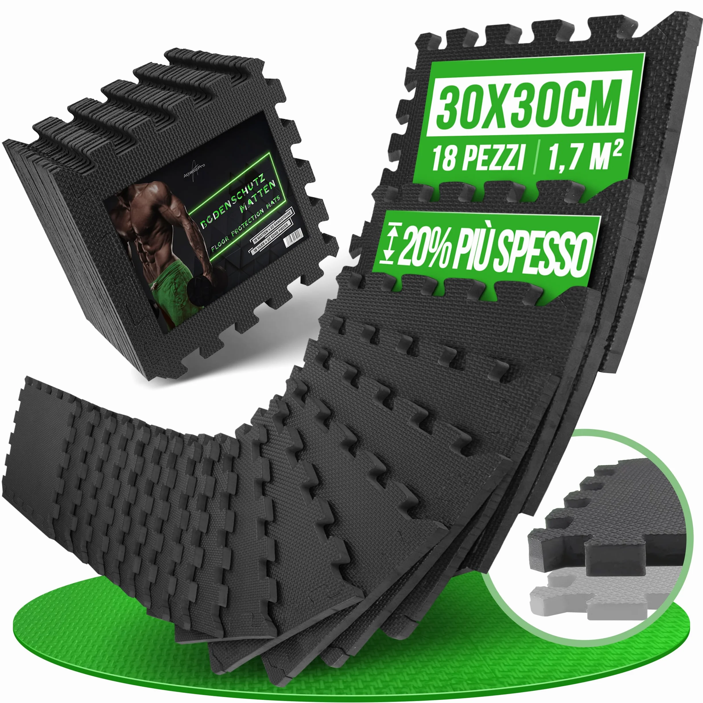 AthleticPro Fitness Tappetino protettivo per pavimento - tappetini extra spessi - tappetini protettivi antiscivolo per sala fitness e attrezzature per il fitness