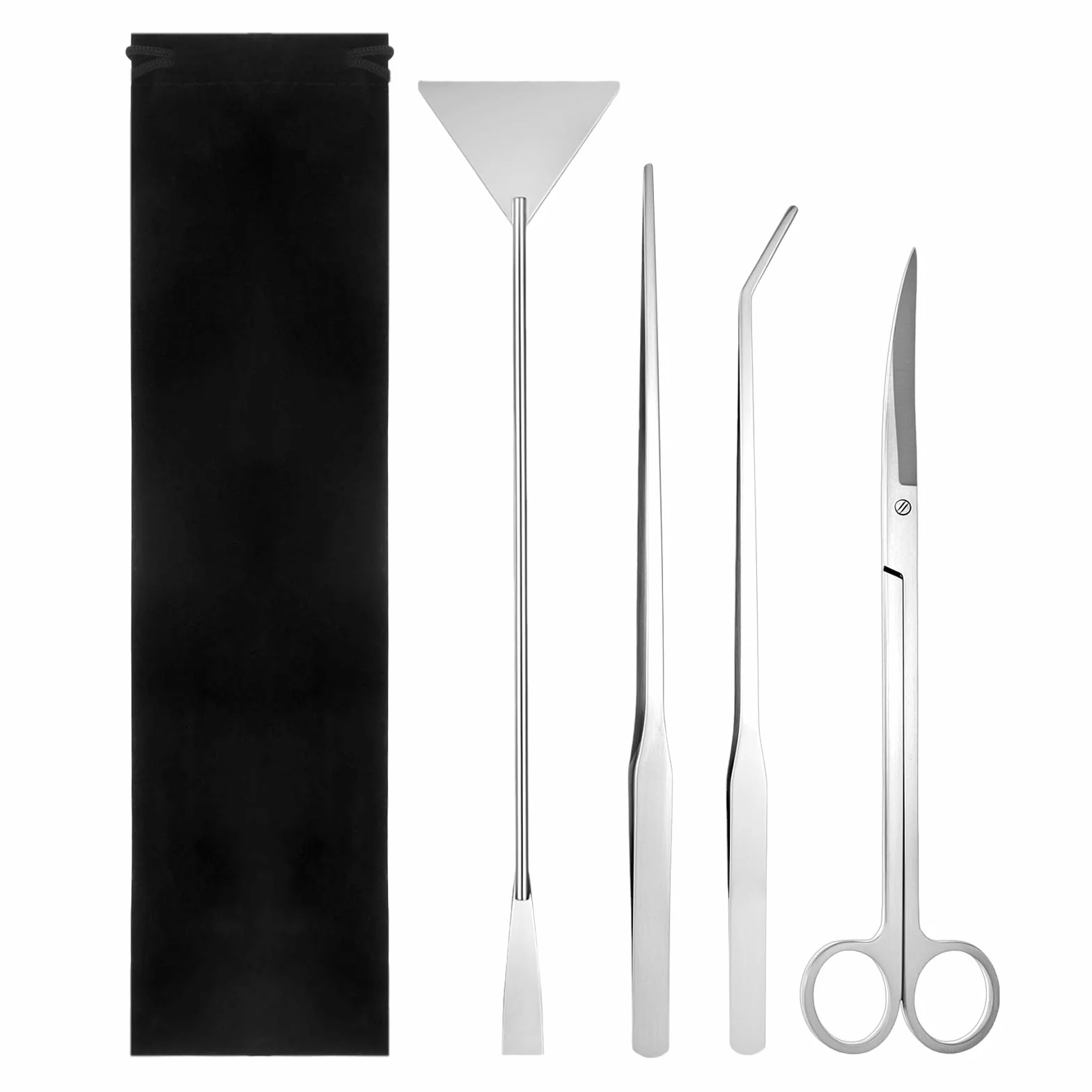 Strumenti per acquario in acciaio inox 4 in 1, pinzette lunghe, forbici, spatola, kit per la pulizia
