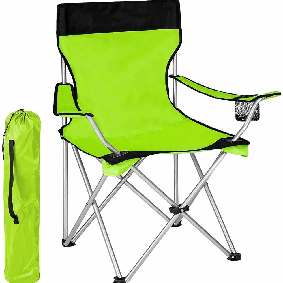 BAKAJI Sedia Pieghevole da Campeggio con Borsa Camping Sedia Mare Spiaggia Pesca da Esterno in Acciaio e Poliestere con Vano Porta Bibite e Smartphone (Verde)