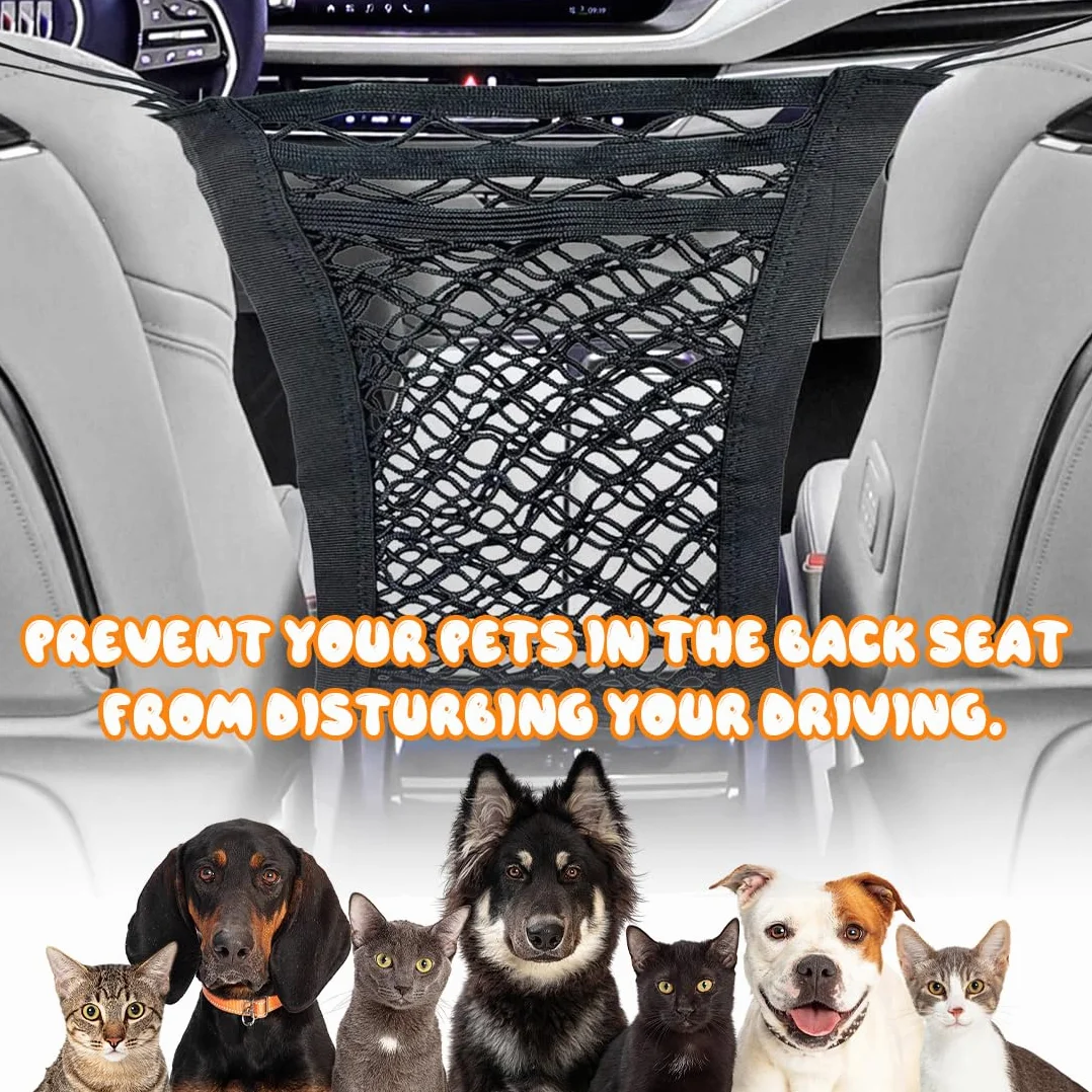 1 pcs Rete barriera per animali domestici, portaoggetti a 3 Strati per Cani Universale, Rete Barriera Divisoria Auto, divisore per cani e auto, per viaggi di sicurezza, per auto, SUV, camion