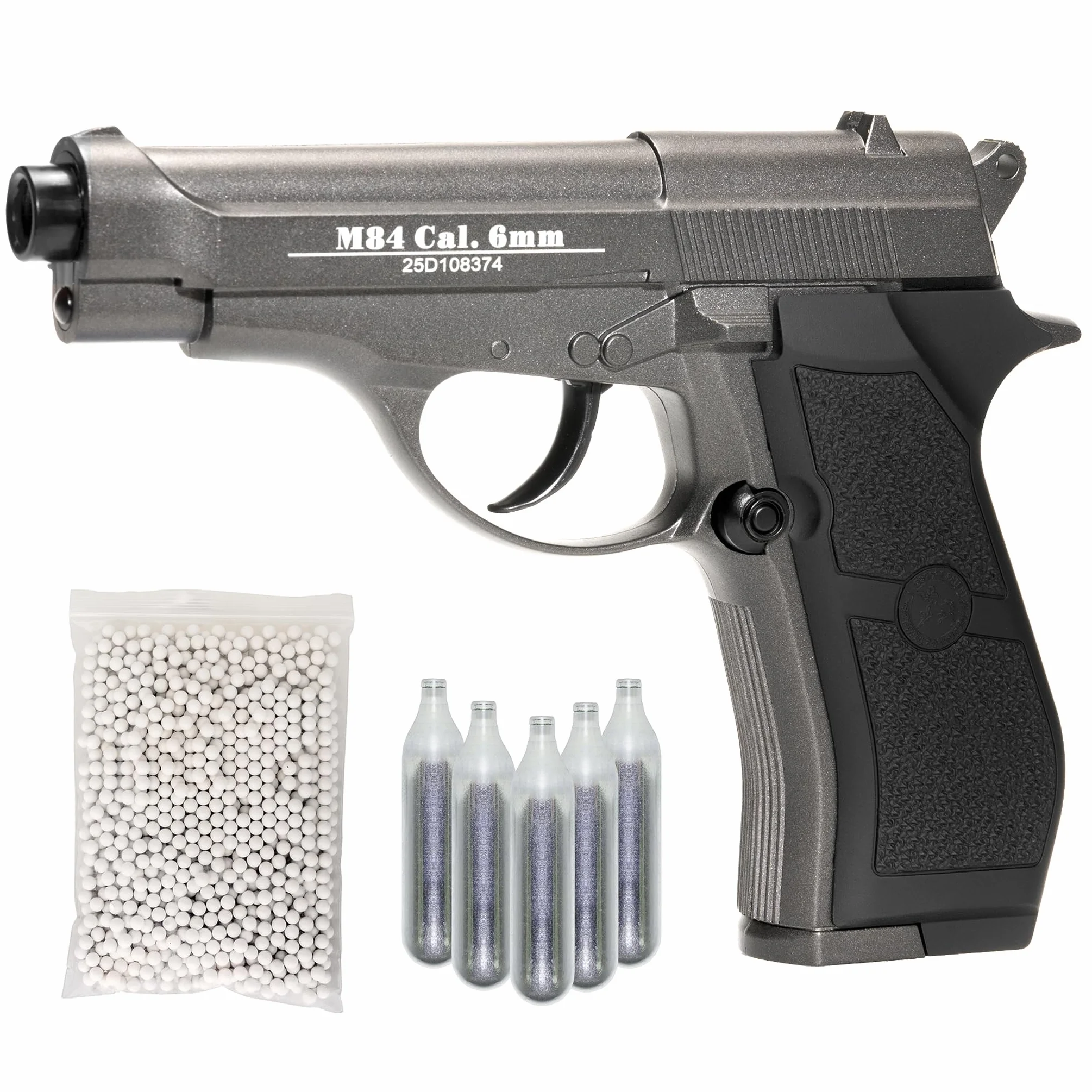 Pistola CO2 Softair M84 Full Metal Nera 0,9 J Bundle 1000 Pallini 5 Bombolette