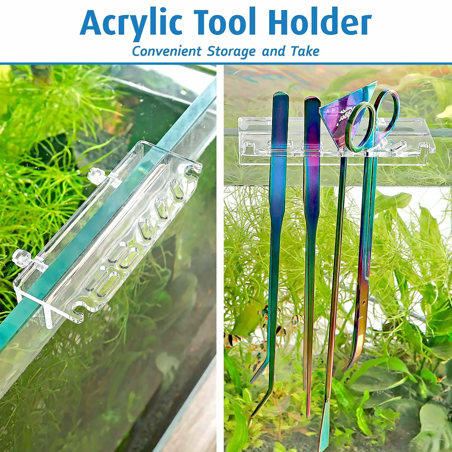hygger Kit 6 in 1 strumenti lunghi per acquario in acciaio inox pinzette forbici spatola con portautensili e panno pulizia