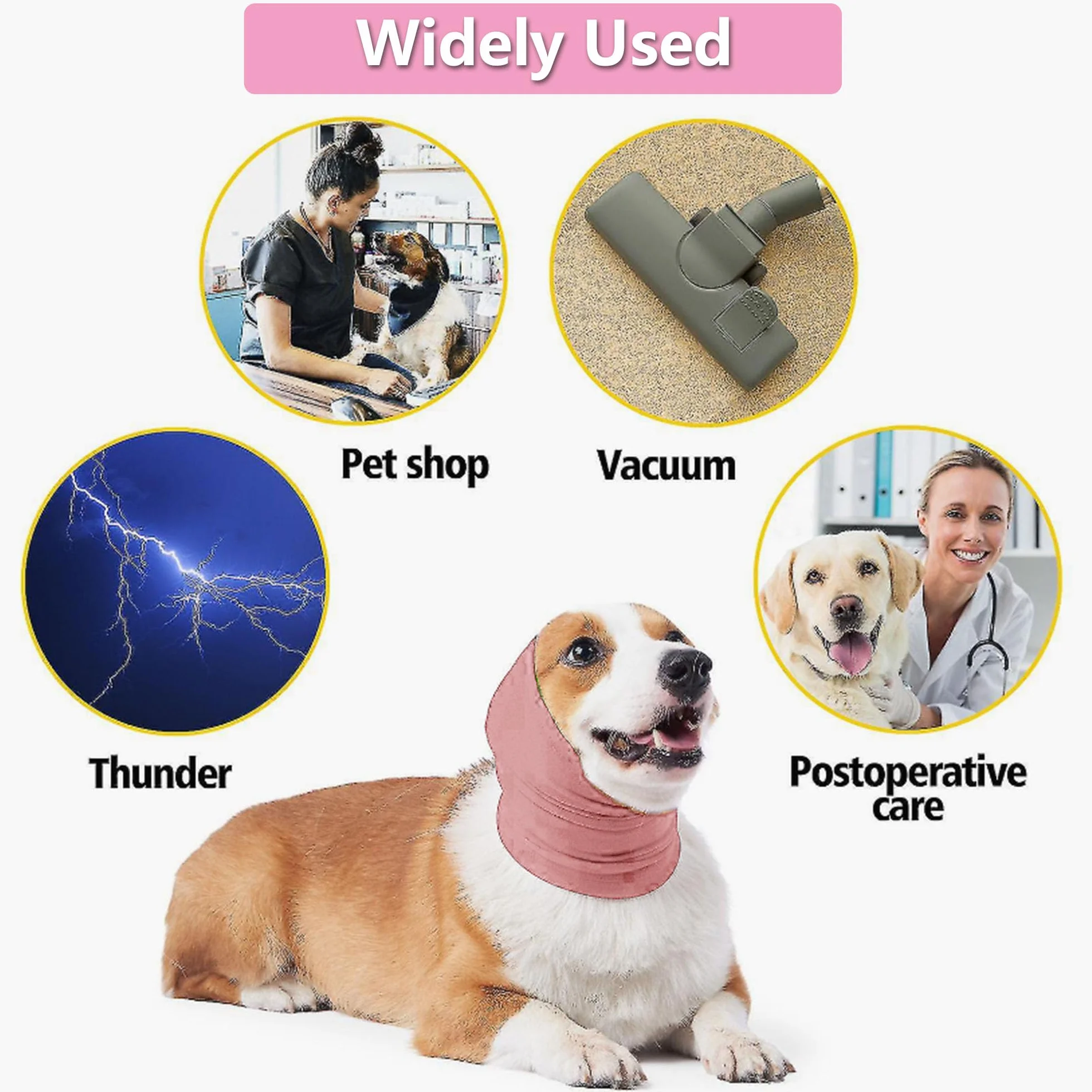 Cane Paraorecchie Calmi Pet Felpa Cappuccio Protezione Rumore Snood Ansia Sollievo Cani (rosa, M)