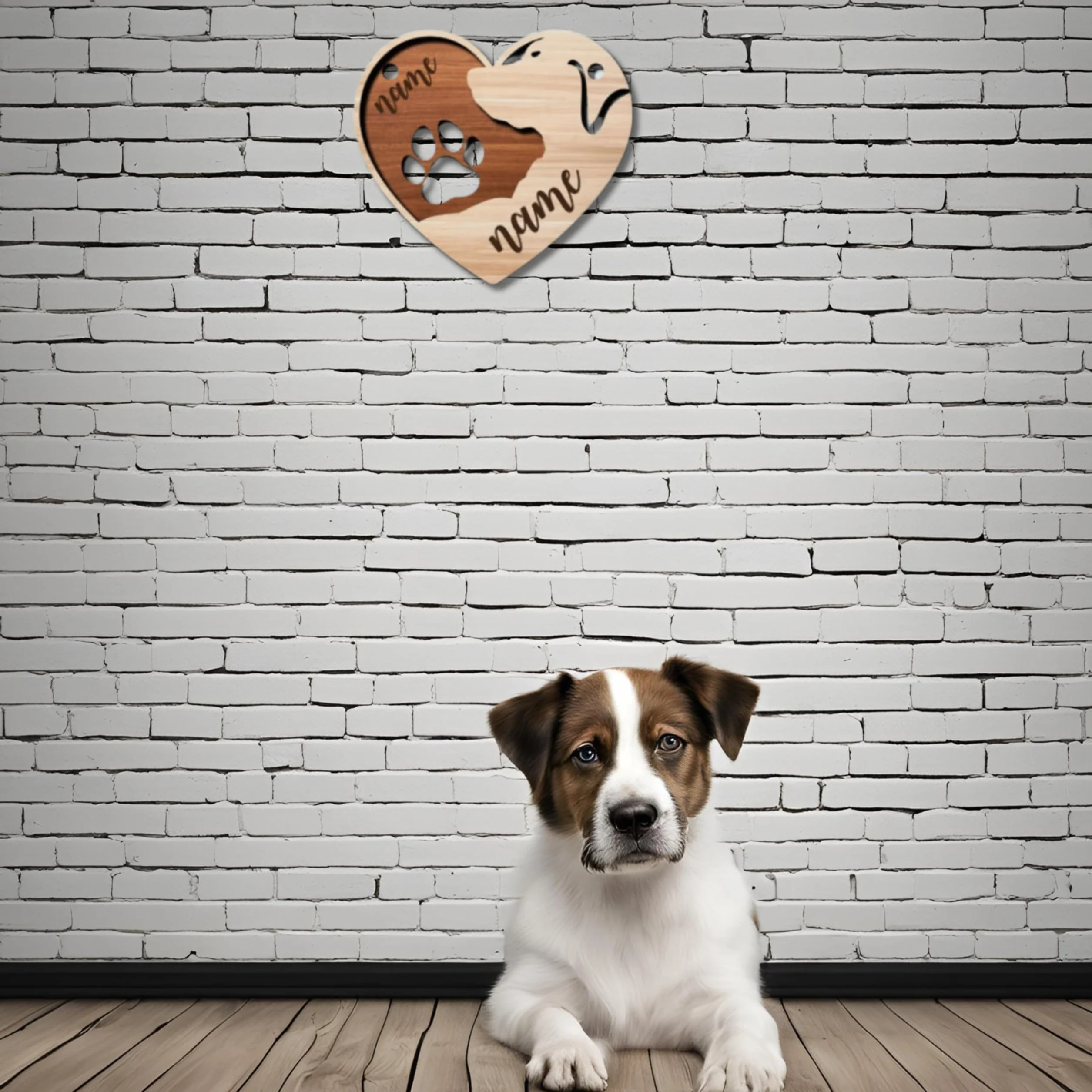 Porta guinzaglio in legno di pioppo o betulla 30x27 cm con incisione nome cane da parete
