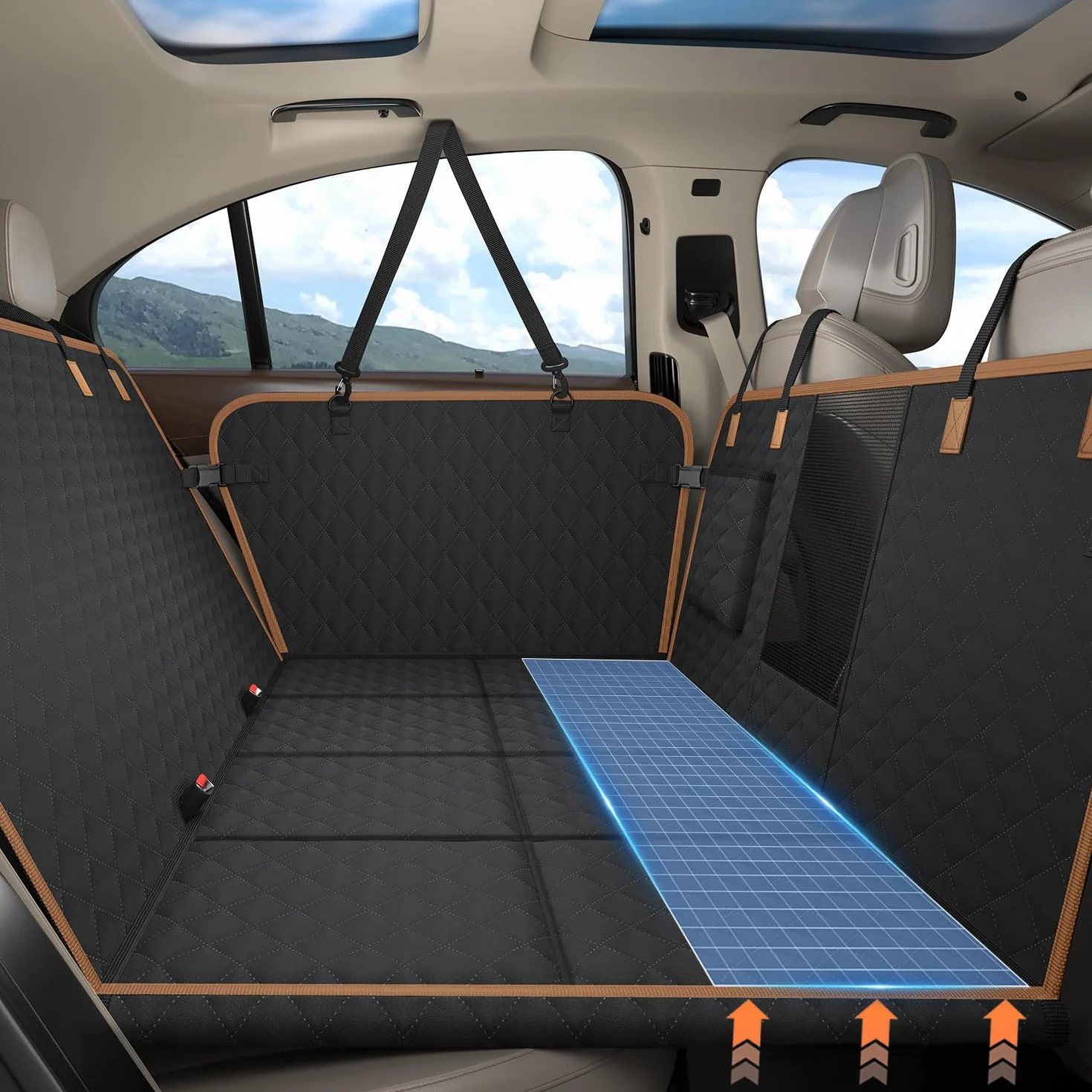 Coprisedile Auto per Cani con Pannello di Fibra Rigido- Più spazio - Impedisce ai Cani di Cadere, Impermeabile, Telo Auto Per Cani, Per Auto Durevole, Telo Auto Per Cani Usato in Tutte le Auto e i SUV