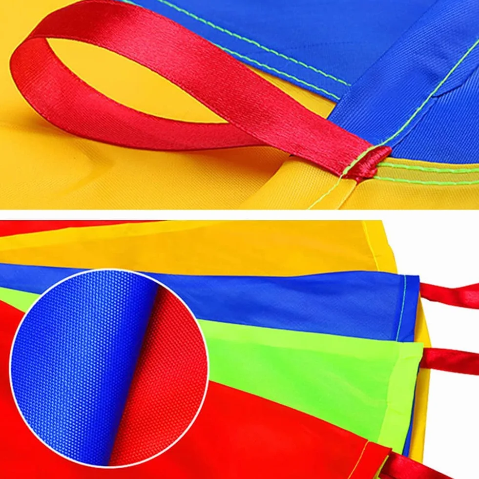 Gioco Paracadute Arcobaleno 8 Maniglie Bambini 2M Giocattolo Paracadute Colorato Stoffa