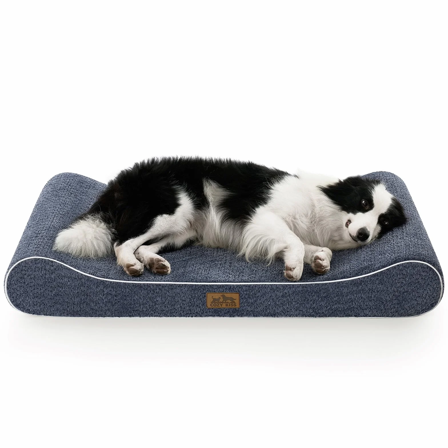 COZY KISS Cuccia per Cani Lavabile, 114x76x15cm, con Bordo Rialzato - Materasso Ortopedico per Cani a Forma di Barca, Impermeabile e Antiscivolo, Adatto ad Animali Domestic fino a 43kg, Blu