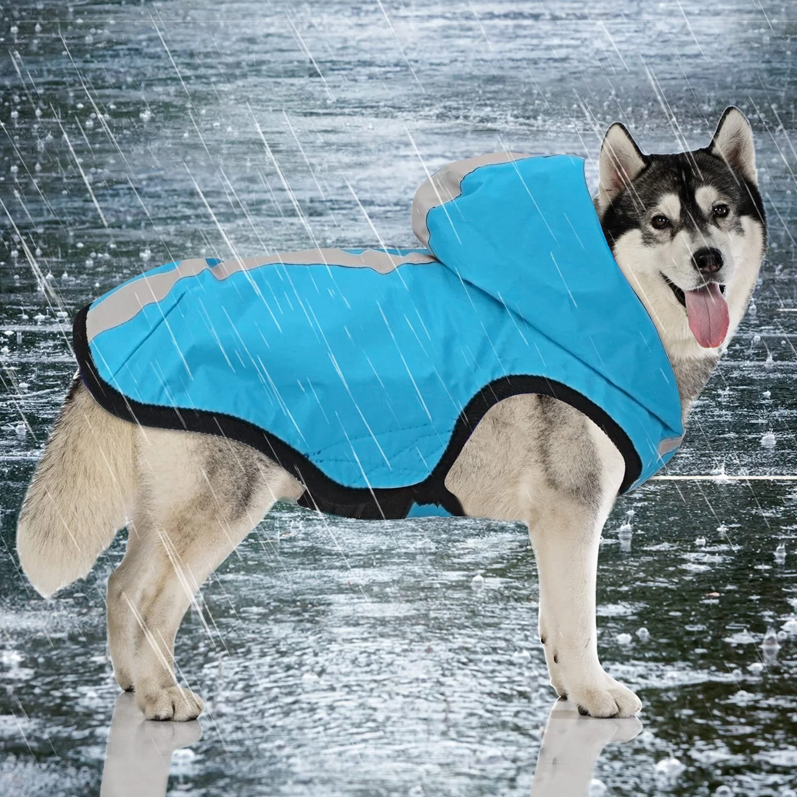Idepet 2-in-1 giacca impermeabile per cani impermeabile, tuta leggera per animali domestici poncho antipioggia traspirante a copertura totale con cappuccio per cani di taglia media (3XL, Blu)