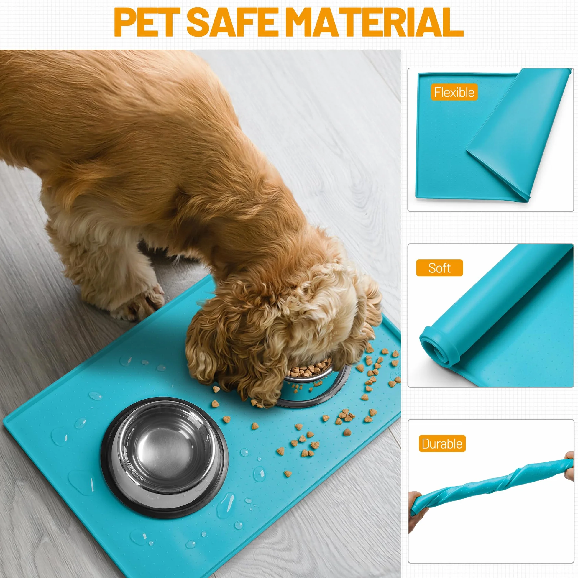 Hubulk tappetino alimentare per cane e gatto, antiscivolo, in silicone, non sporca, approvato FDA, misura grande 48,3 x 30,5 cm