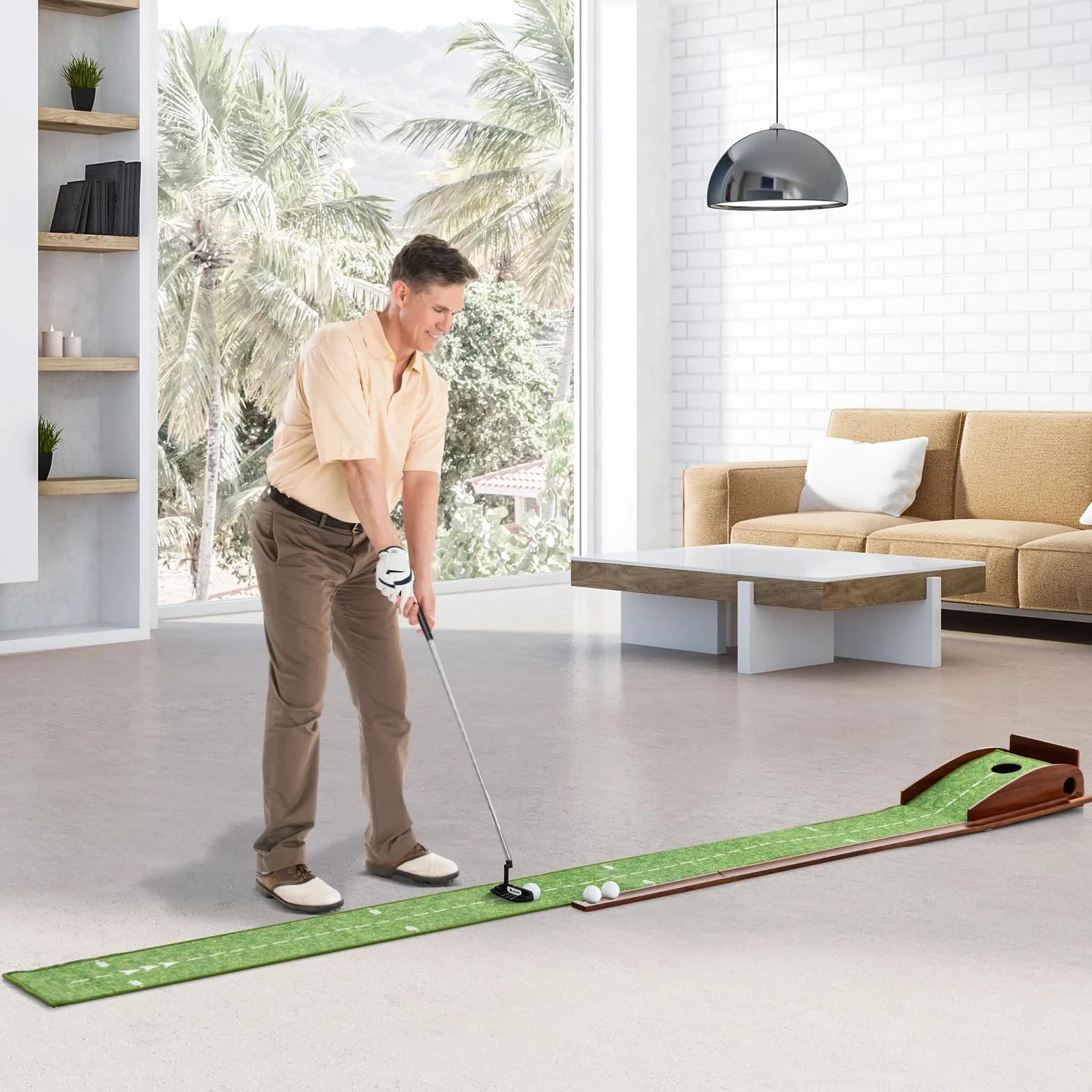 LIFEZEAL Golf Putting Matte, tappetino da golf con fori, tappetino portatile da golf con ritorno automatico, attrezzatura da golf con 3 palline, tappetino da golf per interni ed esterni (1 foro)
