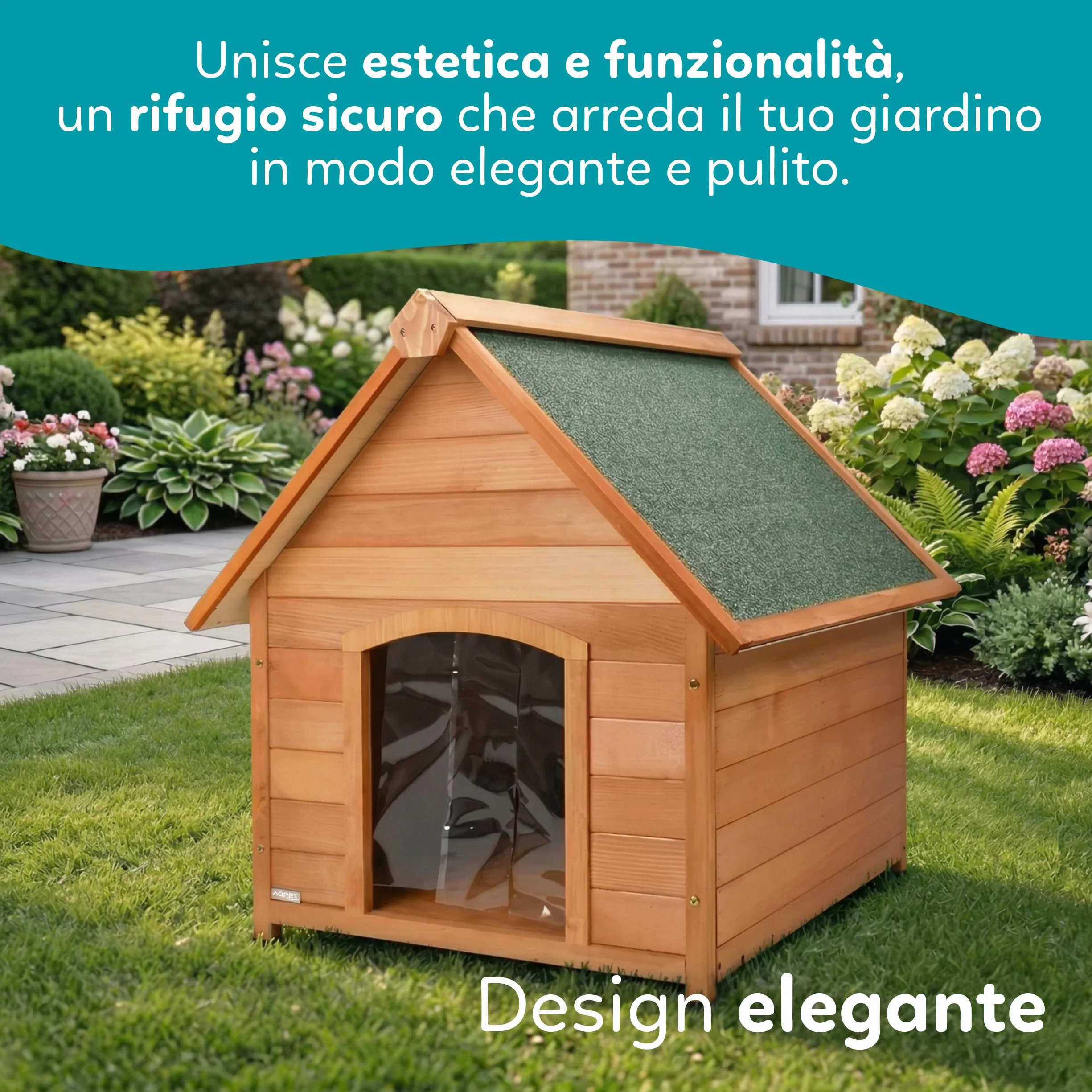 AQPET Cuccia per Cani in Legno M Impermeabile Isolata 87x116x96h cm