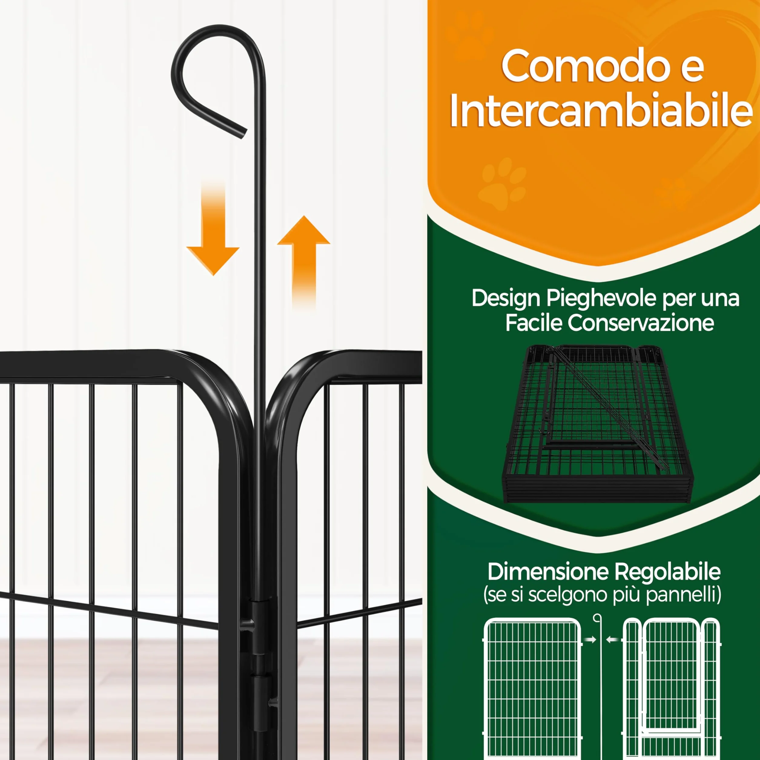 Yaheetech Recinto per Cani Grande 8 Pannelli 68x100 cm Ferro Recinzione Rete Metallica Pieghevole Portatile Nero
