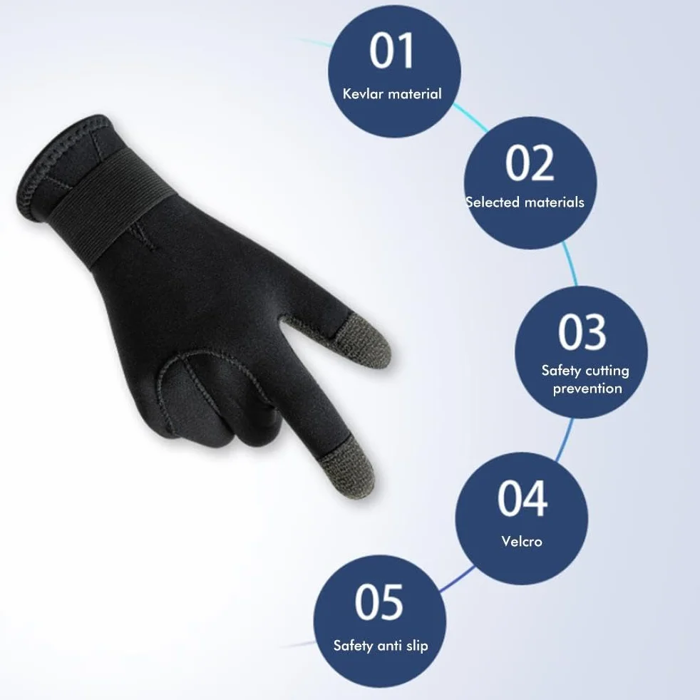 EMUKOEP 1 Paio di Guanti da Immersione Resistenti Al Taglio Resistenti Alle Coltellate Antiabrasione Guanti Antiscivolo Guanti Termici per le Immersioni Snorkeling Pesca Subacquea (M)