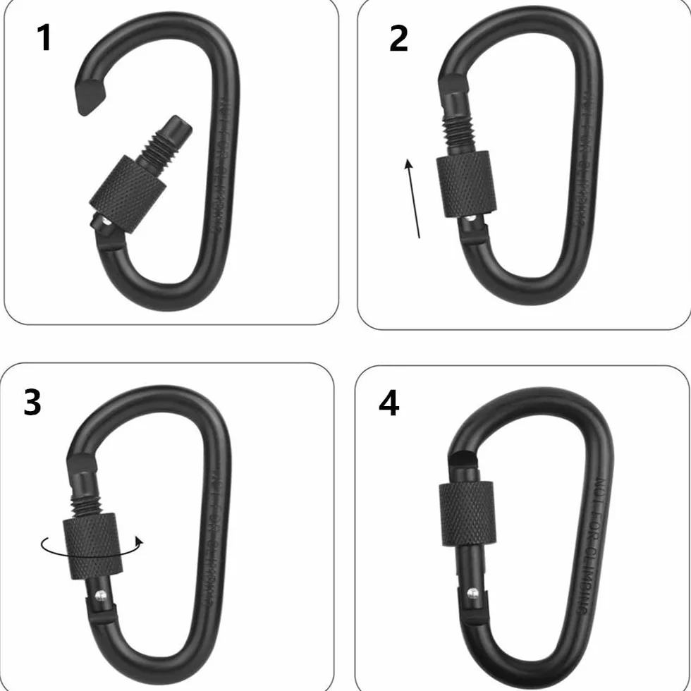 Moschettone in lega di alluminio D Forma 7.5x4 cm Nero - 6 Pezzi con chiusura a vite