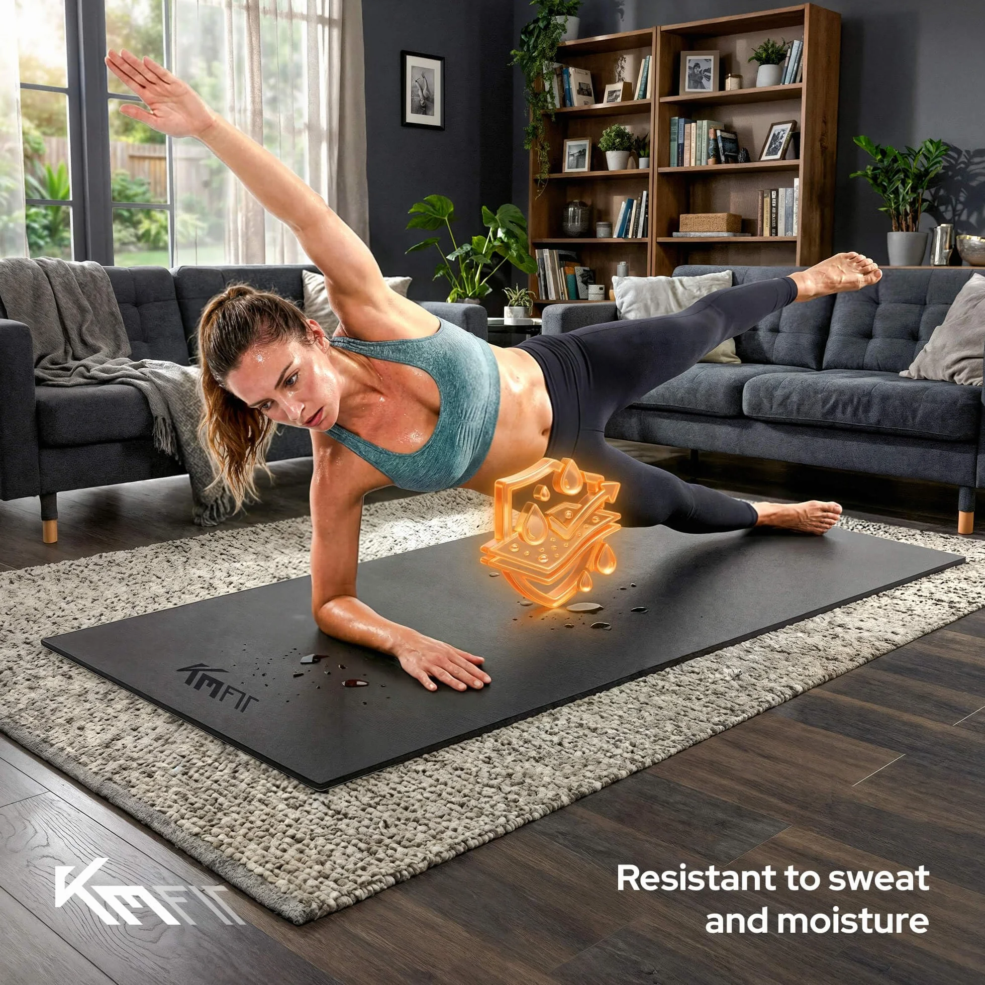 KM-Fit Tappetino Protettivo Fitness | Antiscivolo per Attrezzi Fitness | Isolante Acustico e Antivibrante | Tappetino per Yoga, Pilates ed Esercizi | 4 Misure Disponibili