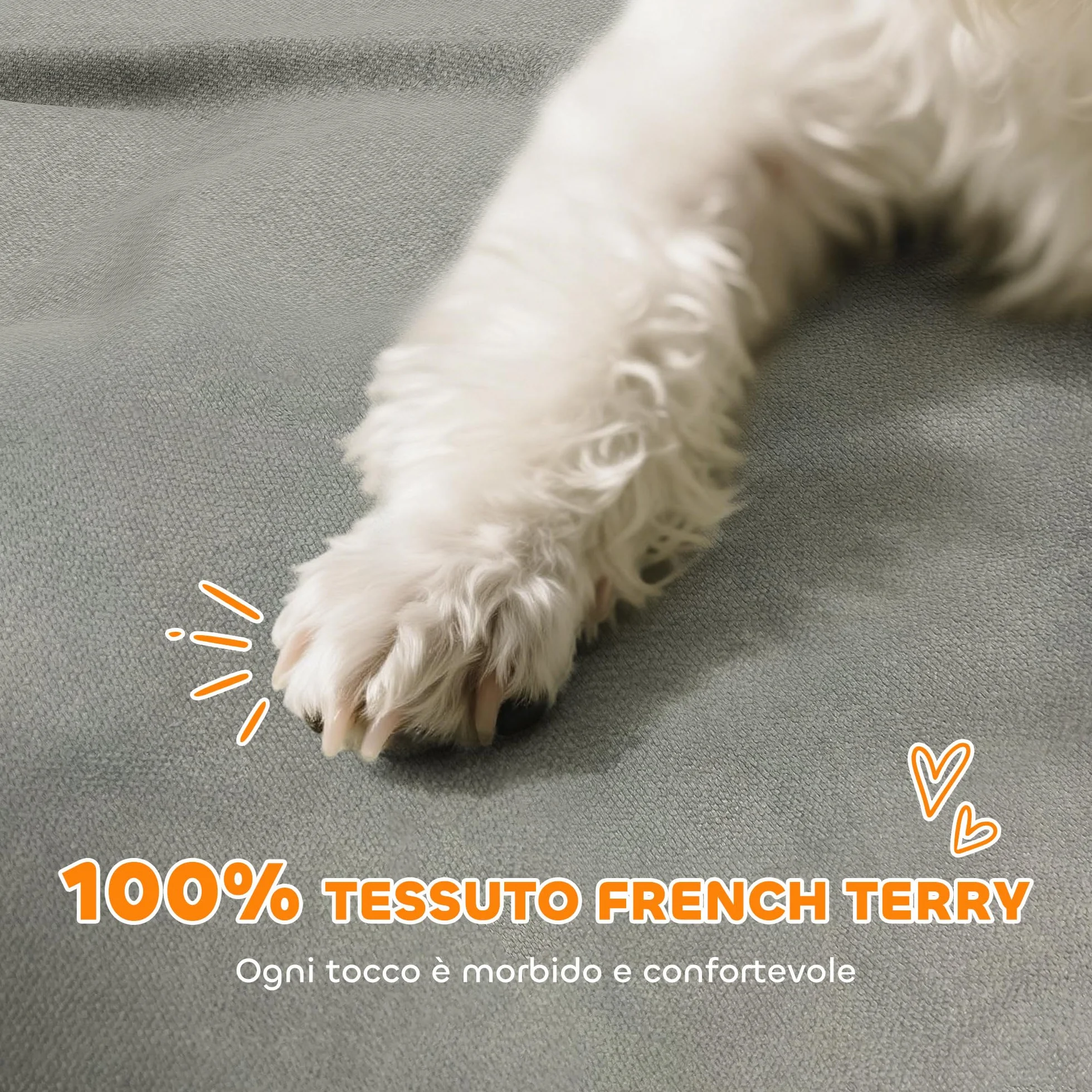 PawHut Divano per Cani Piccoli Morbido con Braccioli di Supporto, Divanetto per Cani in Legno e Tessuto French Terry, 66x42x28.5 cm, Grigio