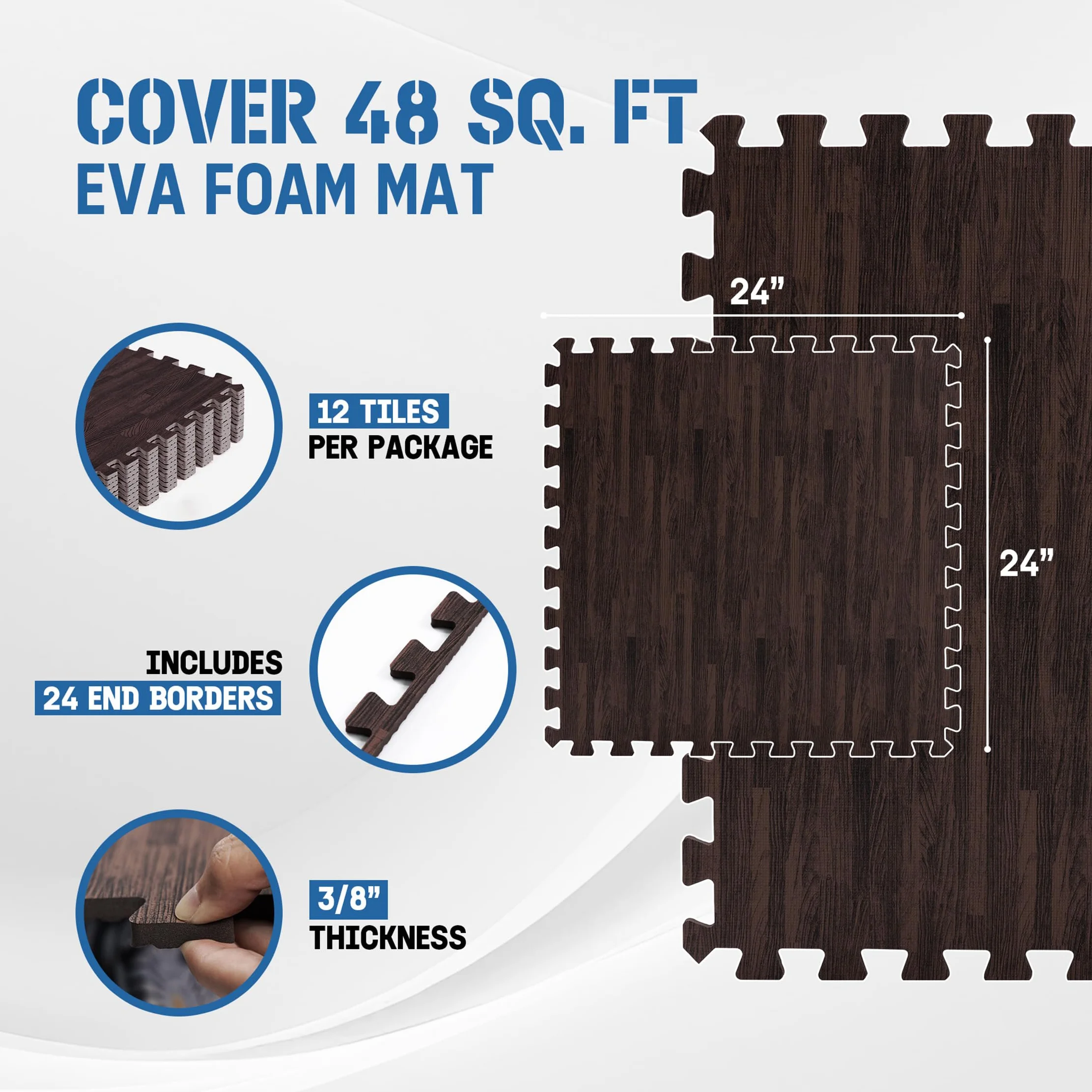 Yes4All 60x60 cm fino a 11,1 m² Set 6/12/30 Piastrelle per pavimenti in schiuma EVA, tappetino in schiuma, tappetino per palestra, tappetino ad incastro per garage, piscina all'aperto
