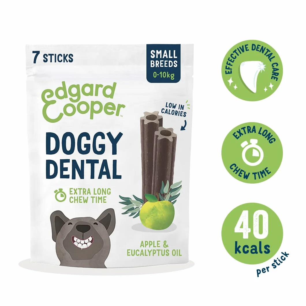 Edgard & Cooper Snack per Cane Stick Dentali Naturale 8x7 (confezione da 8) Bastoncini da Masticare, igiene dentale, tempo di masticazione lungo, alito fresco (Mela e Eucalipto, Piccolo)