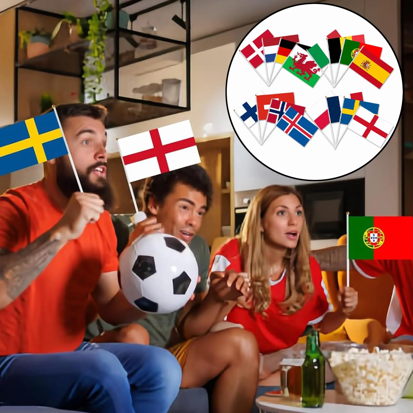 Bandiera Mini Campionato Europeo Calcio Femminile 2025: Set 16 Pezzi 14x21 cm Stelo Plastica