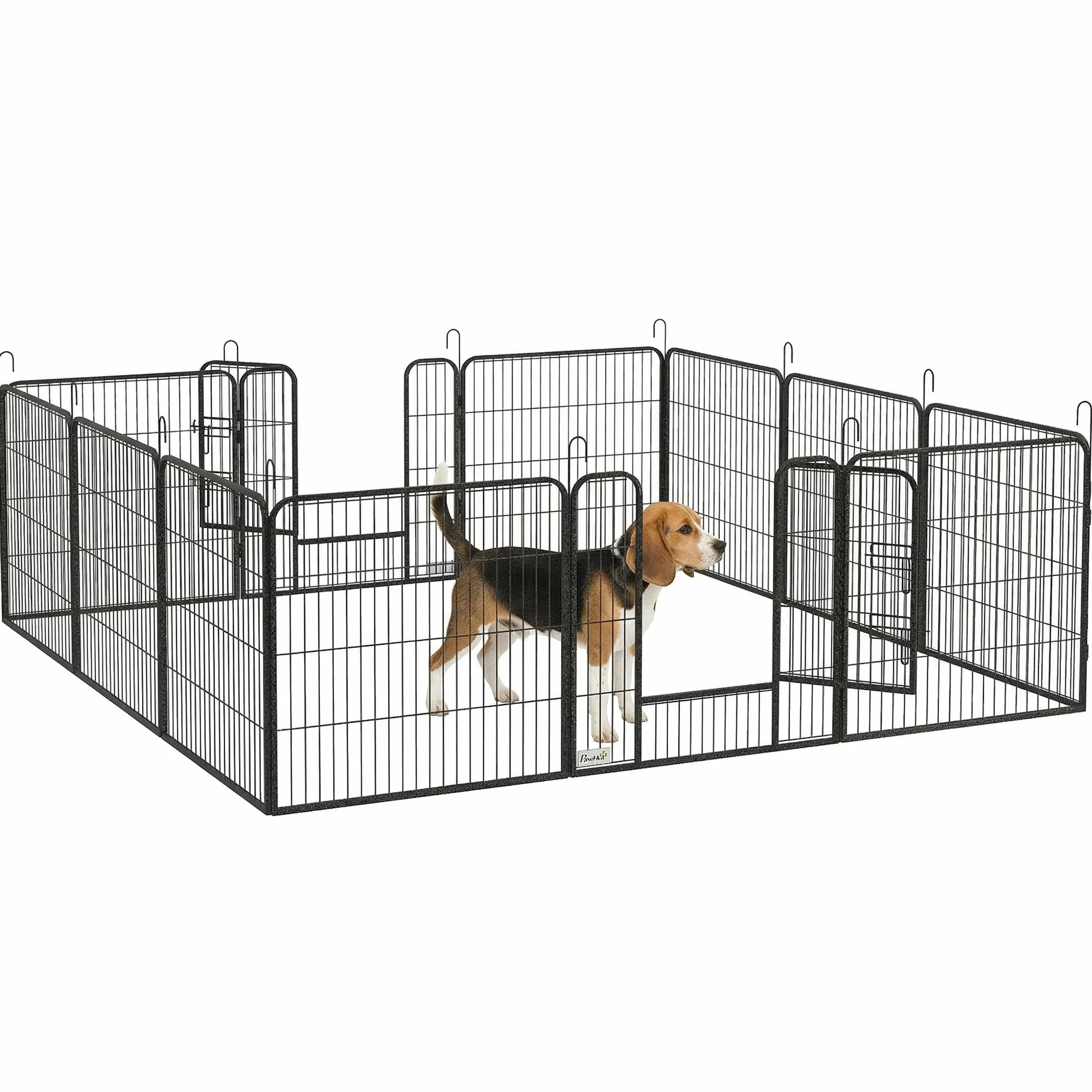 PawHut Recinto per Cani di Media Taglia a 12 Pannelli Modulabili da 80x1.5x80 cm, Box per Cani e Cuccioli Pieghevole con Porta in Acciaio con 12 Picchetti, Grigio
