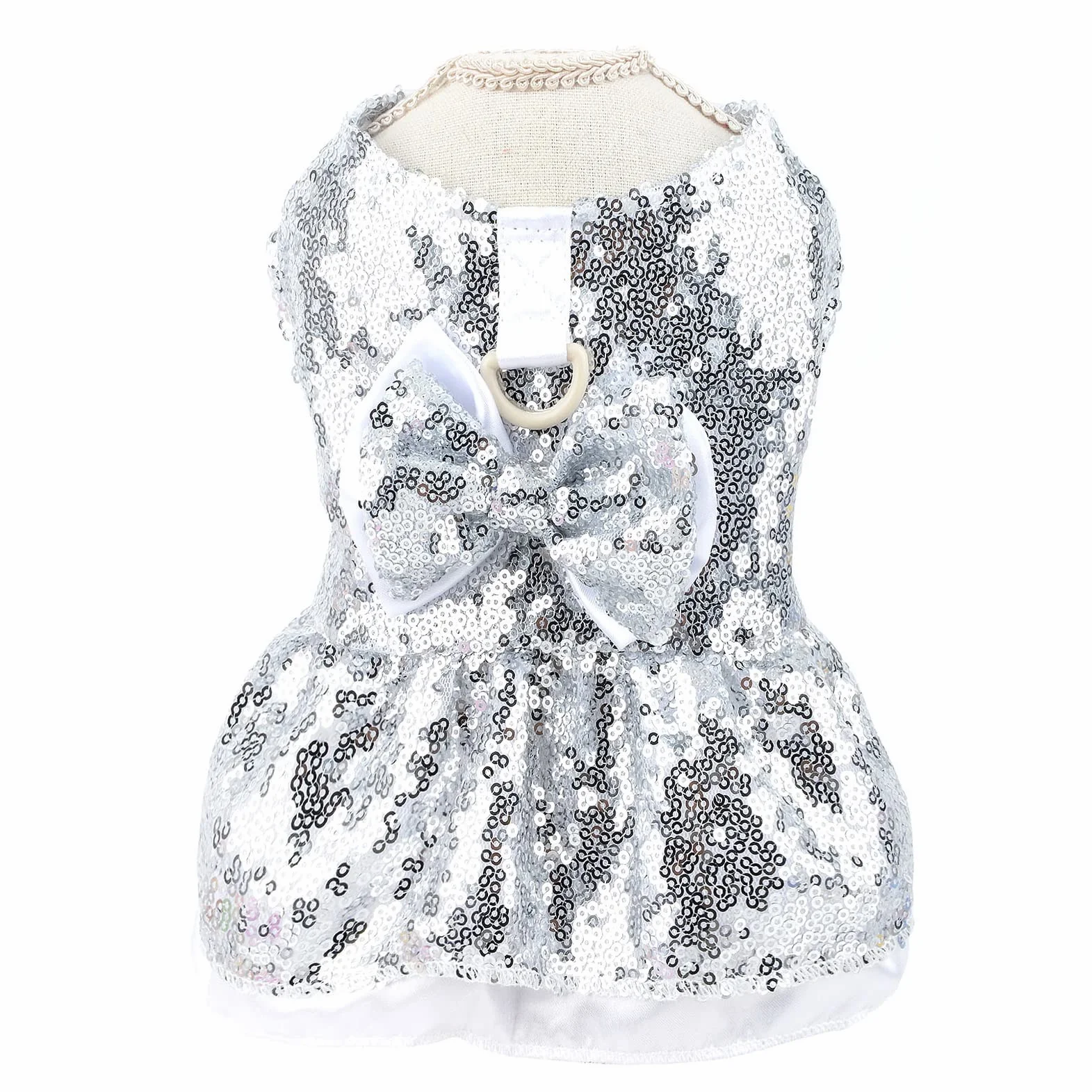 Abito con paillettes metallizzate per cani piccola taglia e gatti argento XS