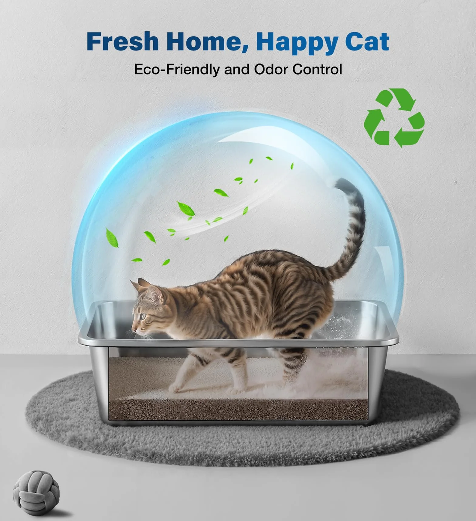 Lettiera Acciaio Inox per Gatti, Lettiera Gatto Aperta per Gatti Grandi, Piccoli e Conigli, Toilette per Gatto Antiaderente, Facile da Pulire, Sabbiera Alta, Antiodore e Spaziosa
