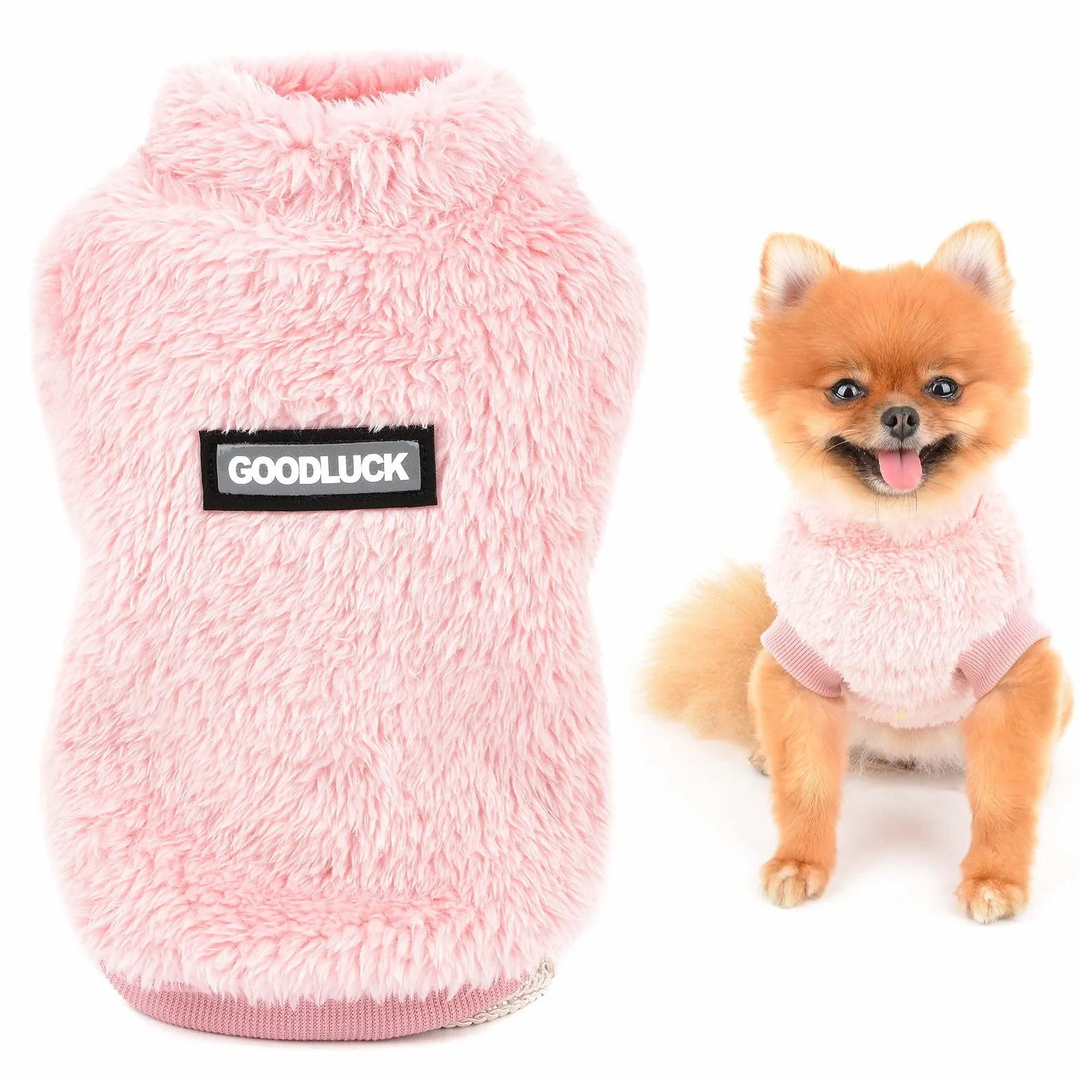 SMALLLEE_LUCKY_STORE Pet Sherpa Maglione in pile a collo alto morbido per cani di piccola taglia gatto, cucciolo Yorkie Chihuahua caldo autunno inverno abbigliamento, Rosa, S