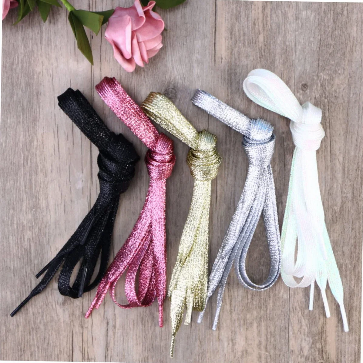 Anneome Lacci per Scarpe Glitterati Piatti Neri 1.1m Resistenti per Sneakers