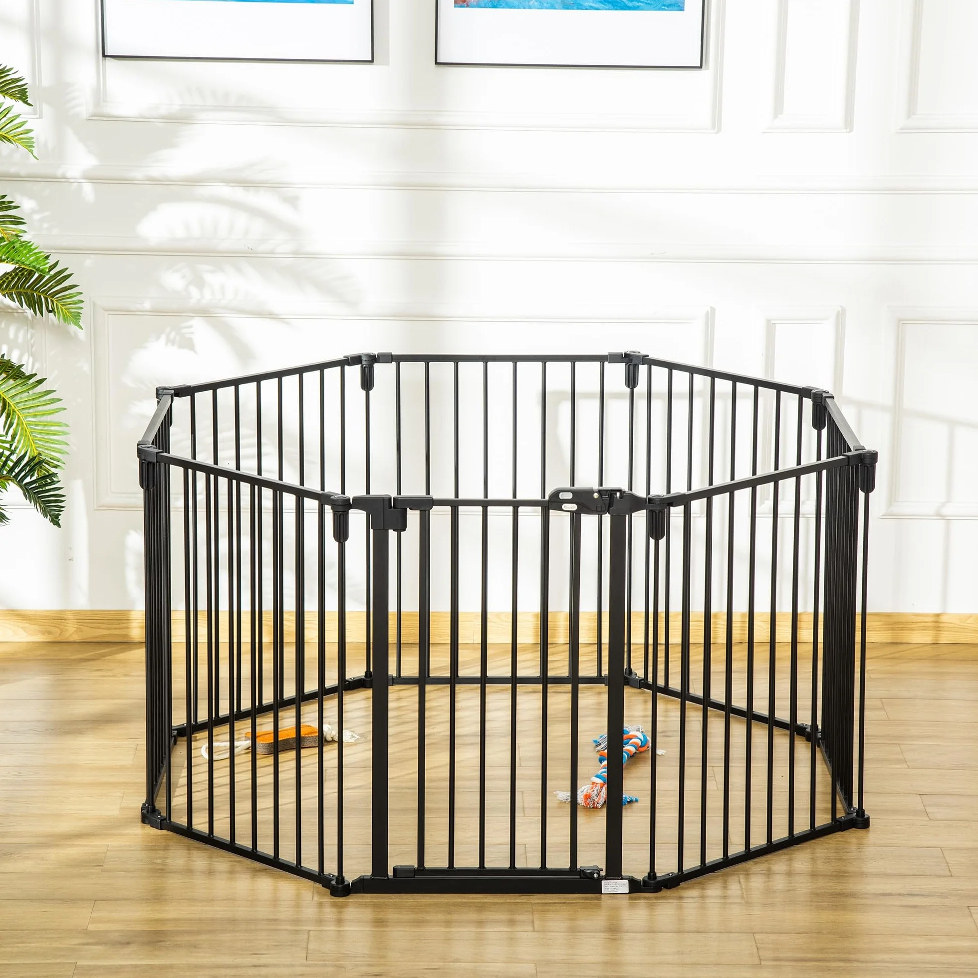 PawHut Cancello Sicurezza Pieghevole 8 Sezioni, Barriera per Cani Acciaio, Chiusura Automatica, Nero