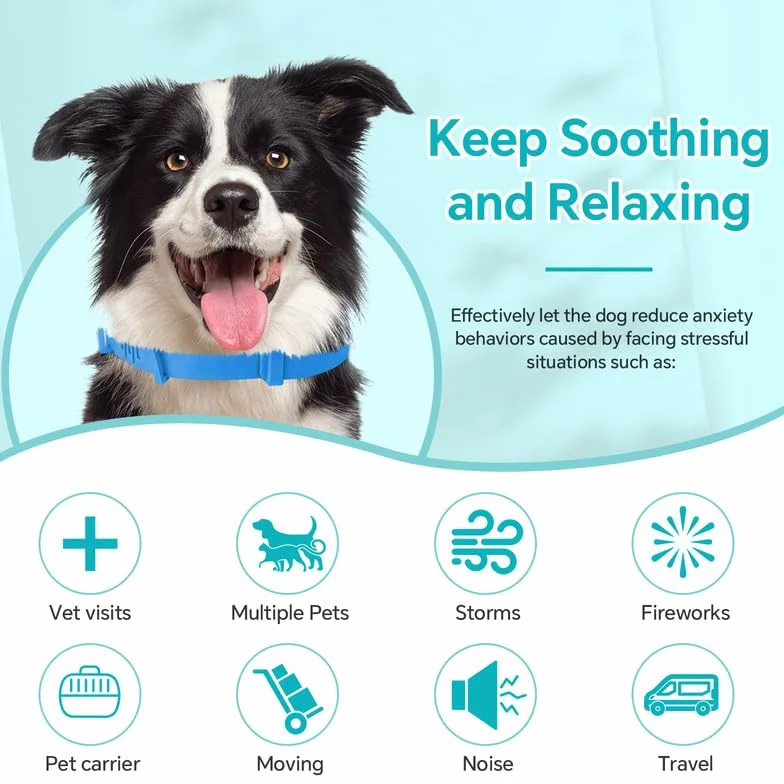 WEALLIN Collare Calmante Anti-Ansia per Cani, Regolabile e Impermeabile, Feromoni Naturali 60 Giorni (2pz), Blu