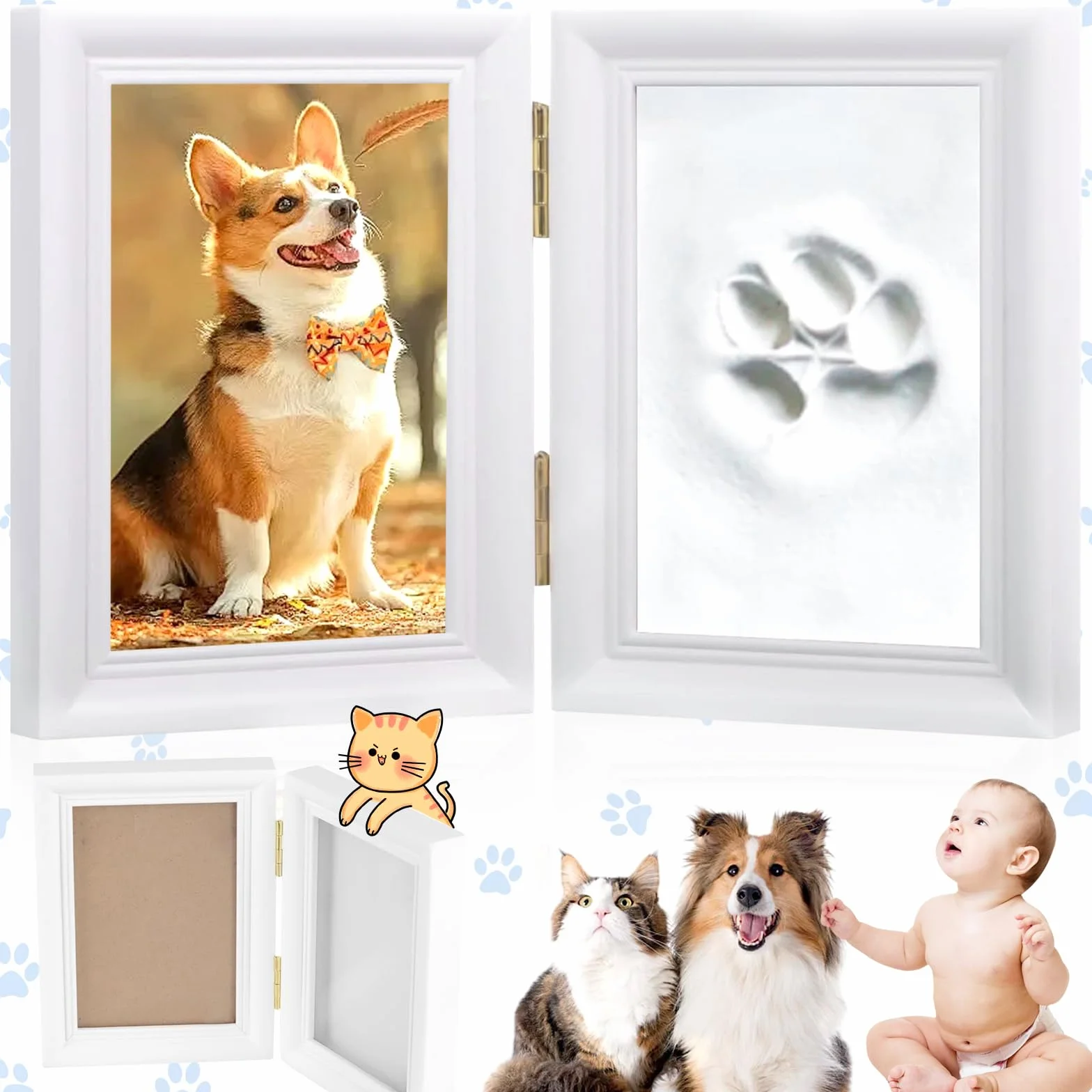 Set impronta Zampa Cane e Gatto, Set Portafoto e impronta Della Zampa, Calco in gesso 3D - Scatola dei Ricordi, per Cornice per Foto con Stampa Zampa di Animale Domestico e Set di Timbri