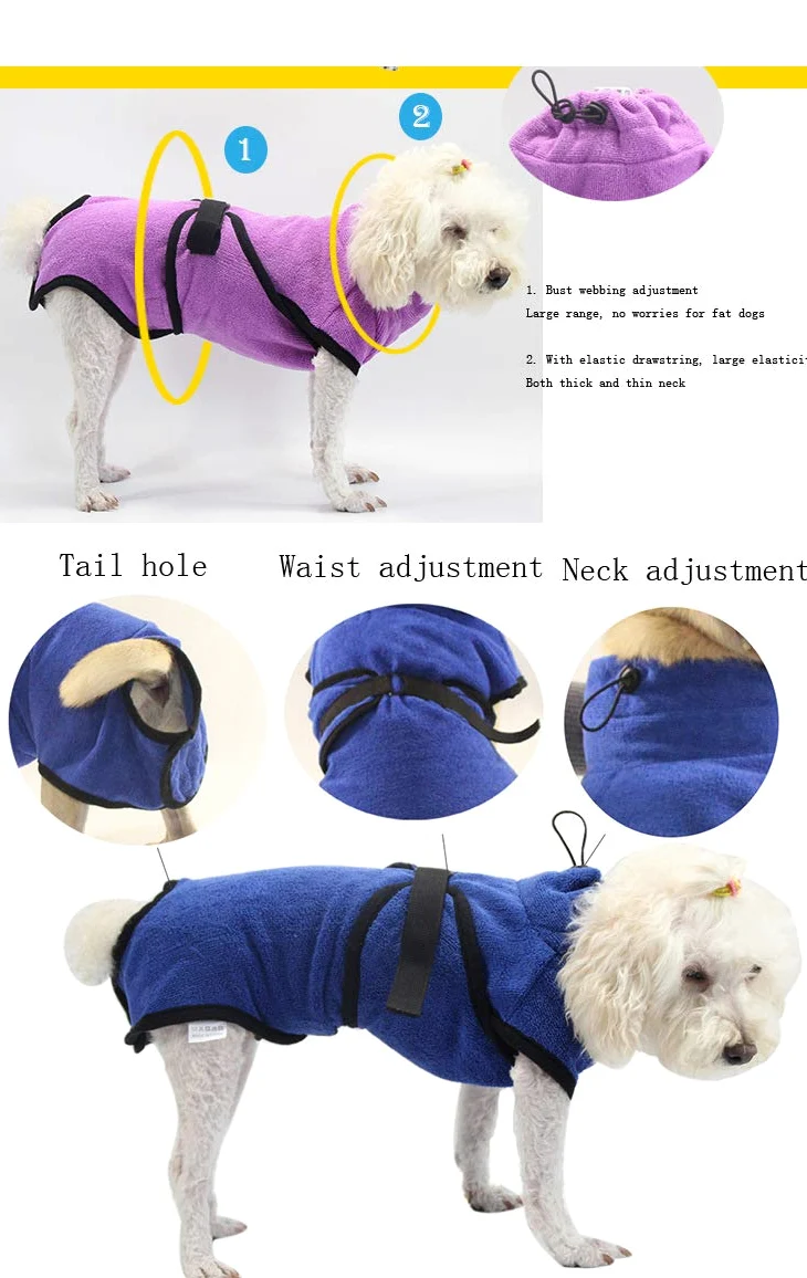 Accappatoio per cani e gatti, regolabile, in microfibra, ad asciugatura rapida, super assorbente, per cani e gatti (XL)